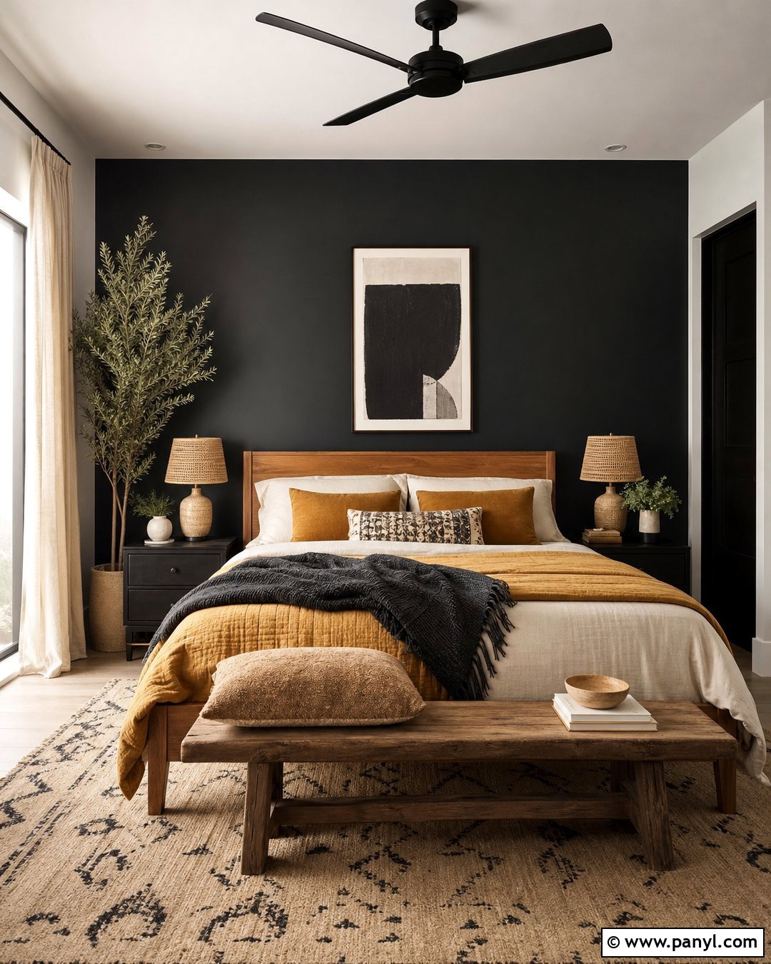 Black And Mustard Bedroom - 35 black feature wall bedroom ideas