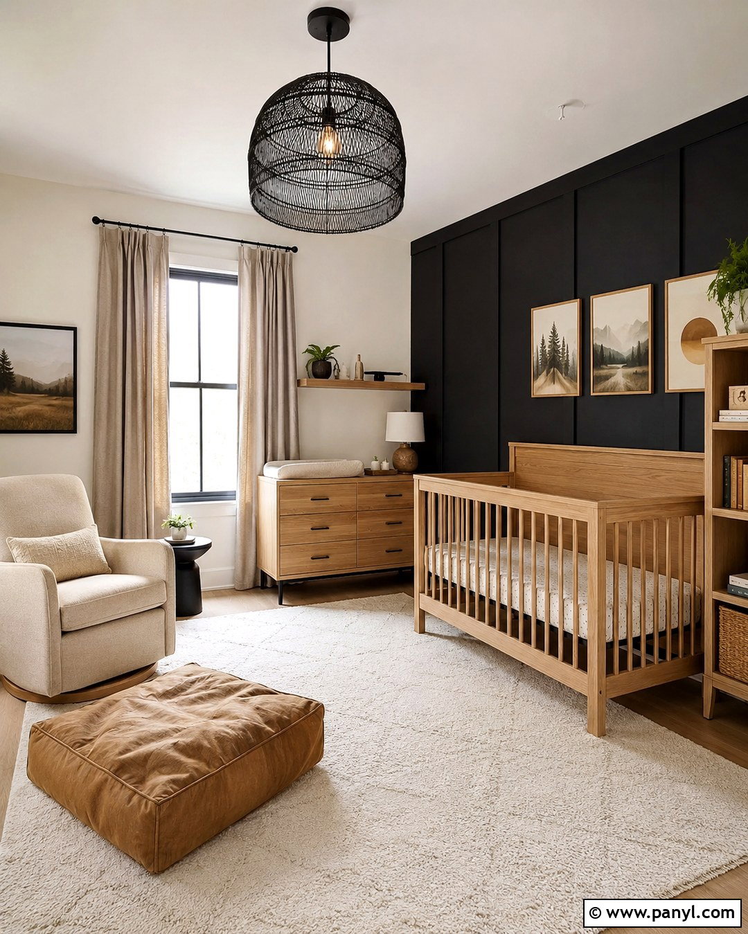 Black And Natural Wood Nursery - 20 Black Accent Wall Nursery Boy Ideas
