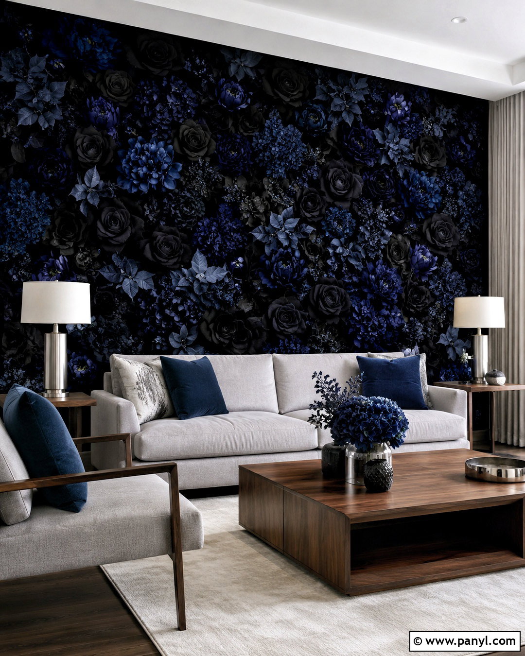 Black And Navy Flower Wall - 20 black flower wall ideas