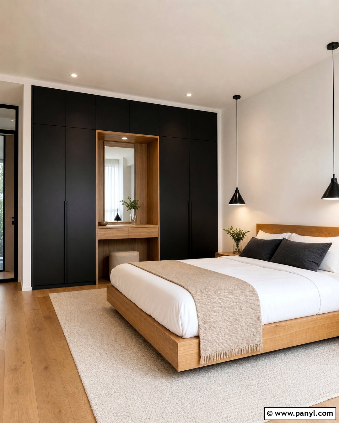 Black And Oak Wardrobe With White Walls - 25 Wardrobe And Wall Color Combination Ideas