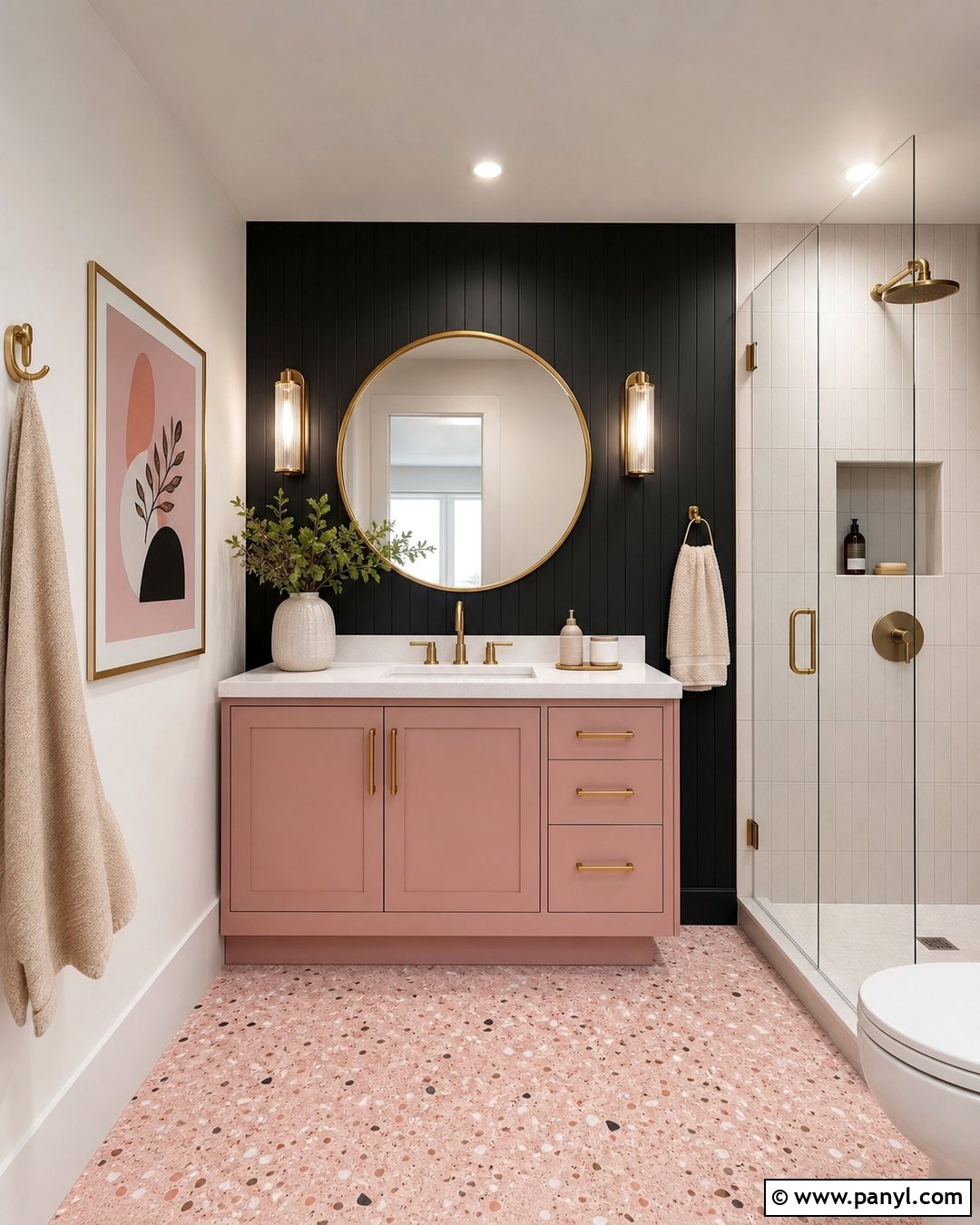 Black And Pink Accent Wall Bathroom - 35 Black Accent Wall Bathroom Ideas