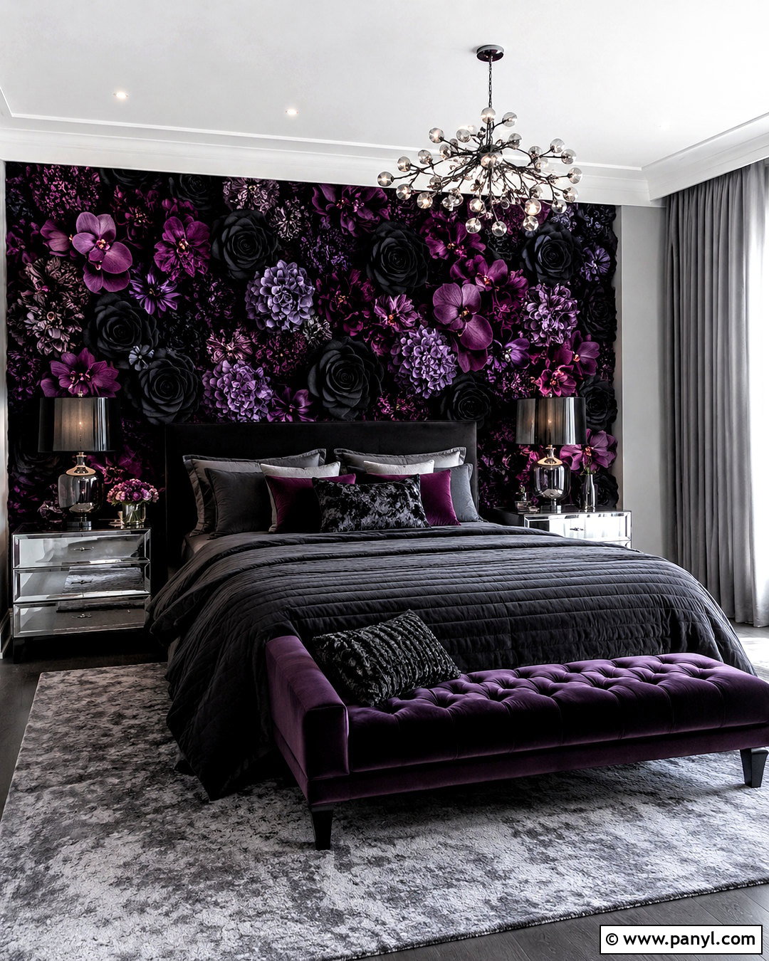 Black And Purple Flower Wall - 20 black flower wall ideas