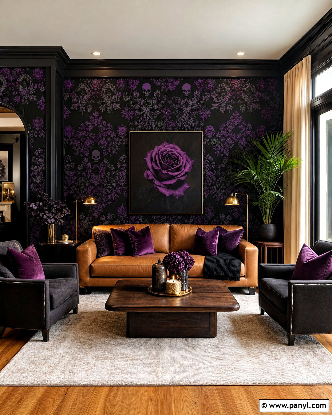Black And Purple Skull Damask Living Room - 20 skull damask-purple custom wallpaper ideas
