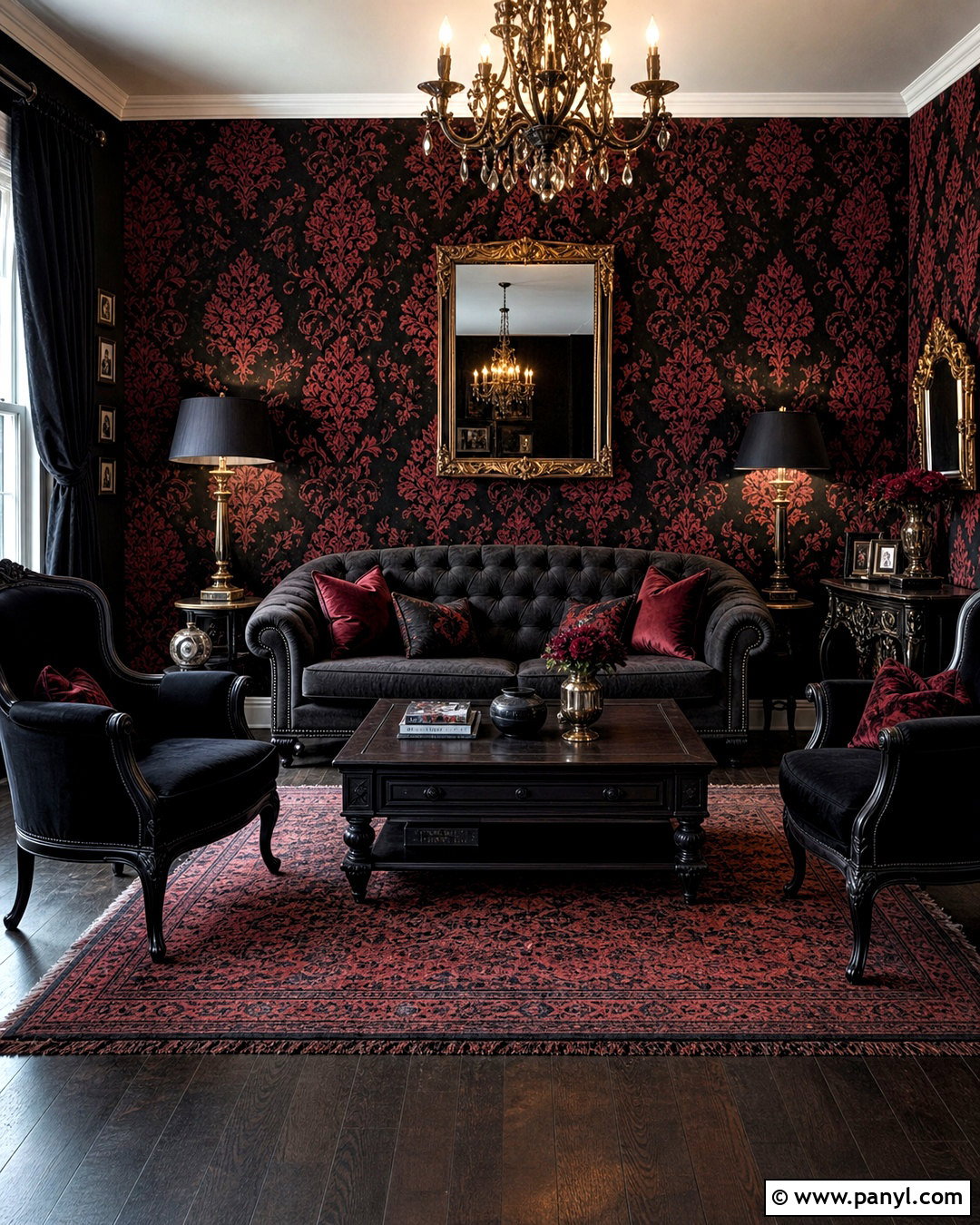 Black And Red Gothic Damask Wallpaper Living Room - 20 gothic damask pattern wallpaper ideas
