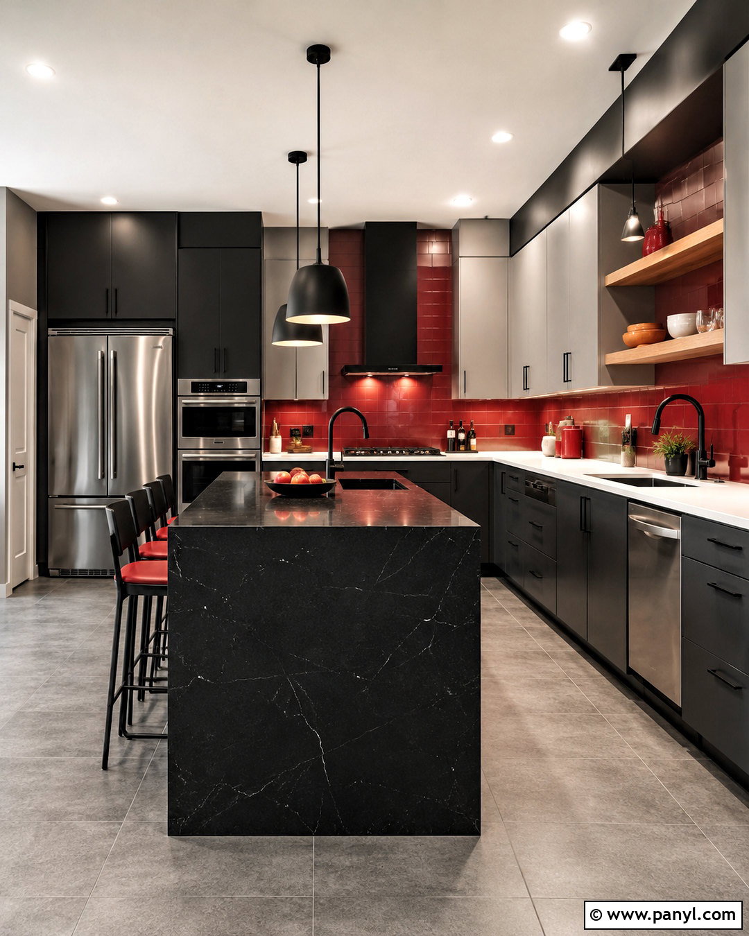Black And Red Kitchen With Gray Walls - 20 black and red kitchen ideas