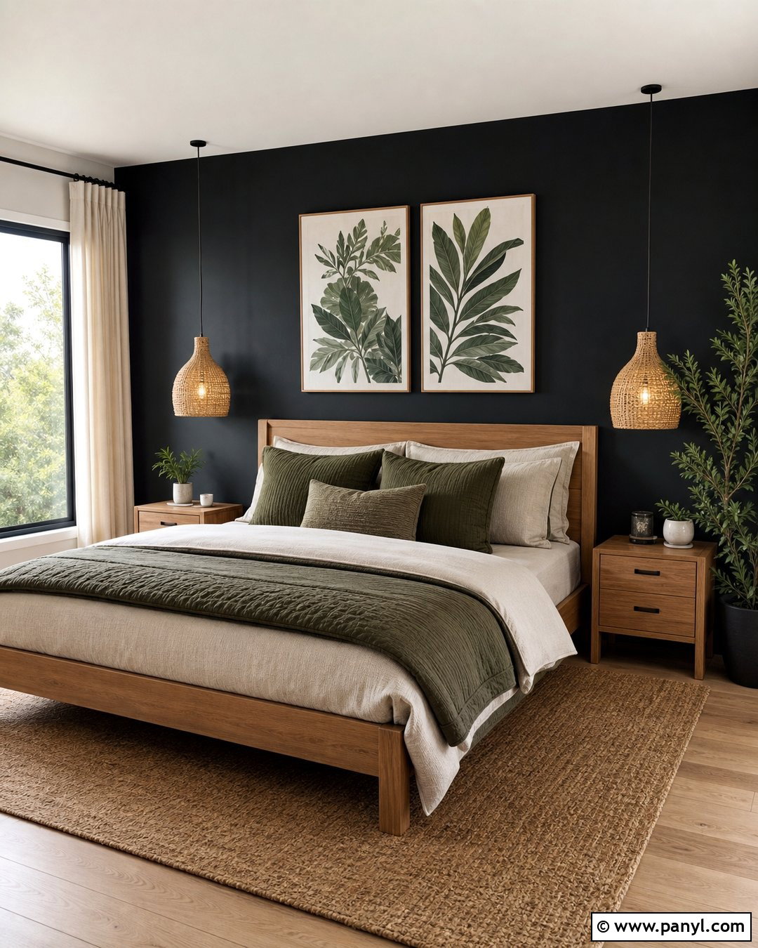Black And Sage Green Bedroom - 35 black feature wall bedroom ideas