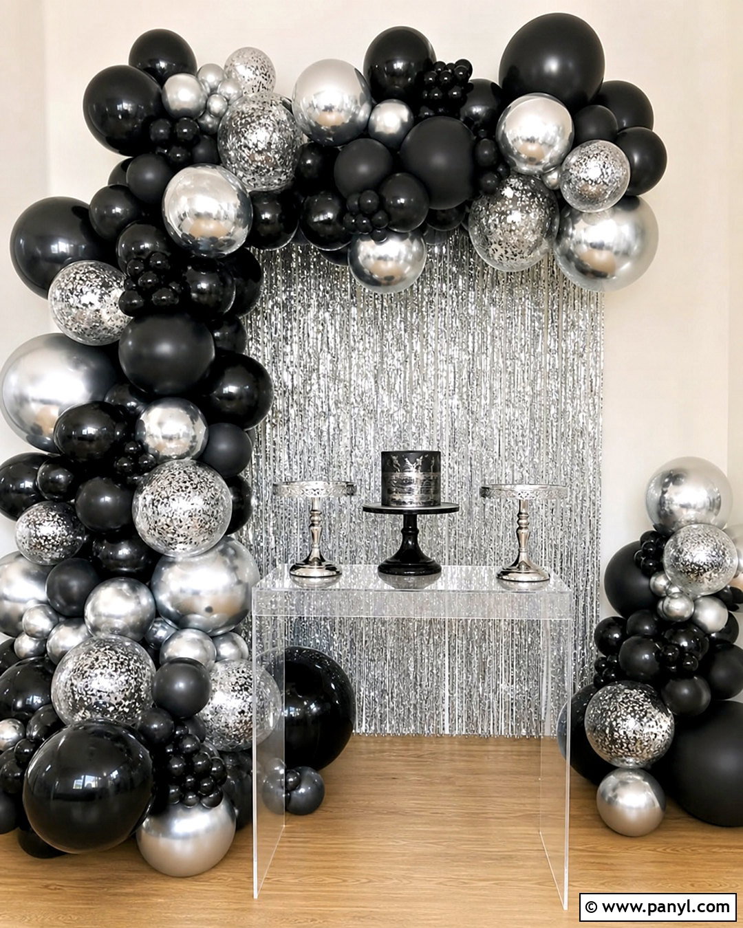 Black And Silver Balloon Wall - 20 black balloon wall ideas