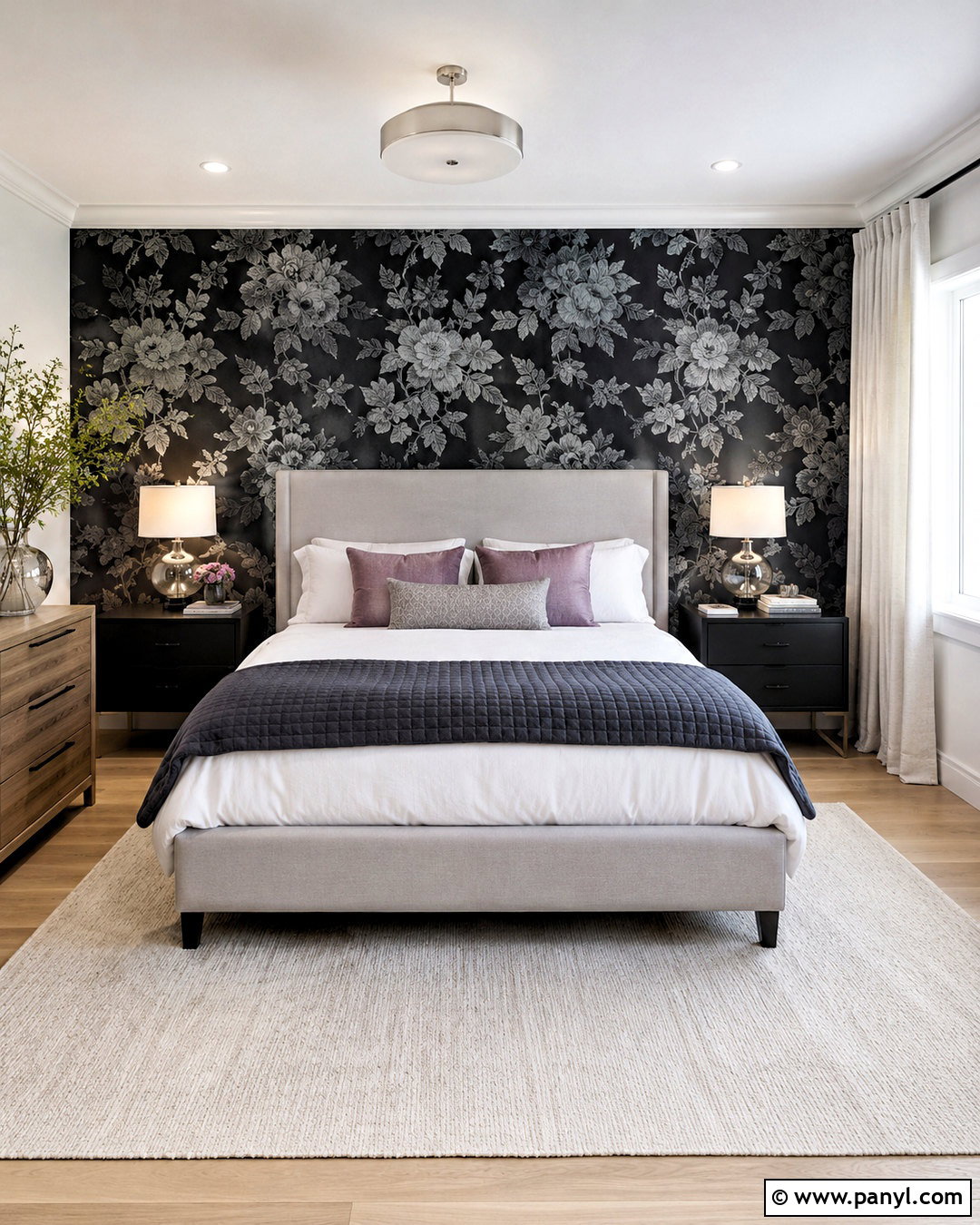 Black And Silver Floral Wallpaper Guest Room - 20 black silver wallpaper ideas