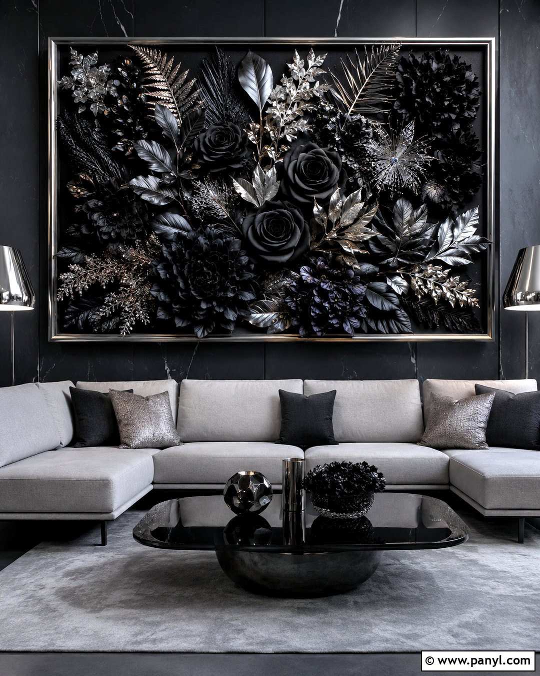 Black And Silver Flower Wall - 20 black flower wall ideas
