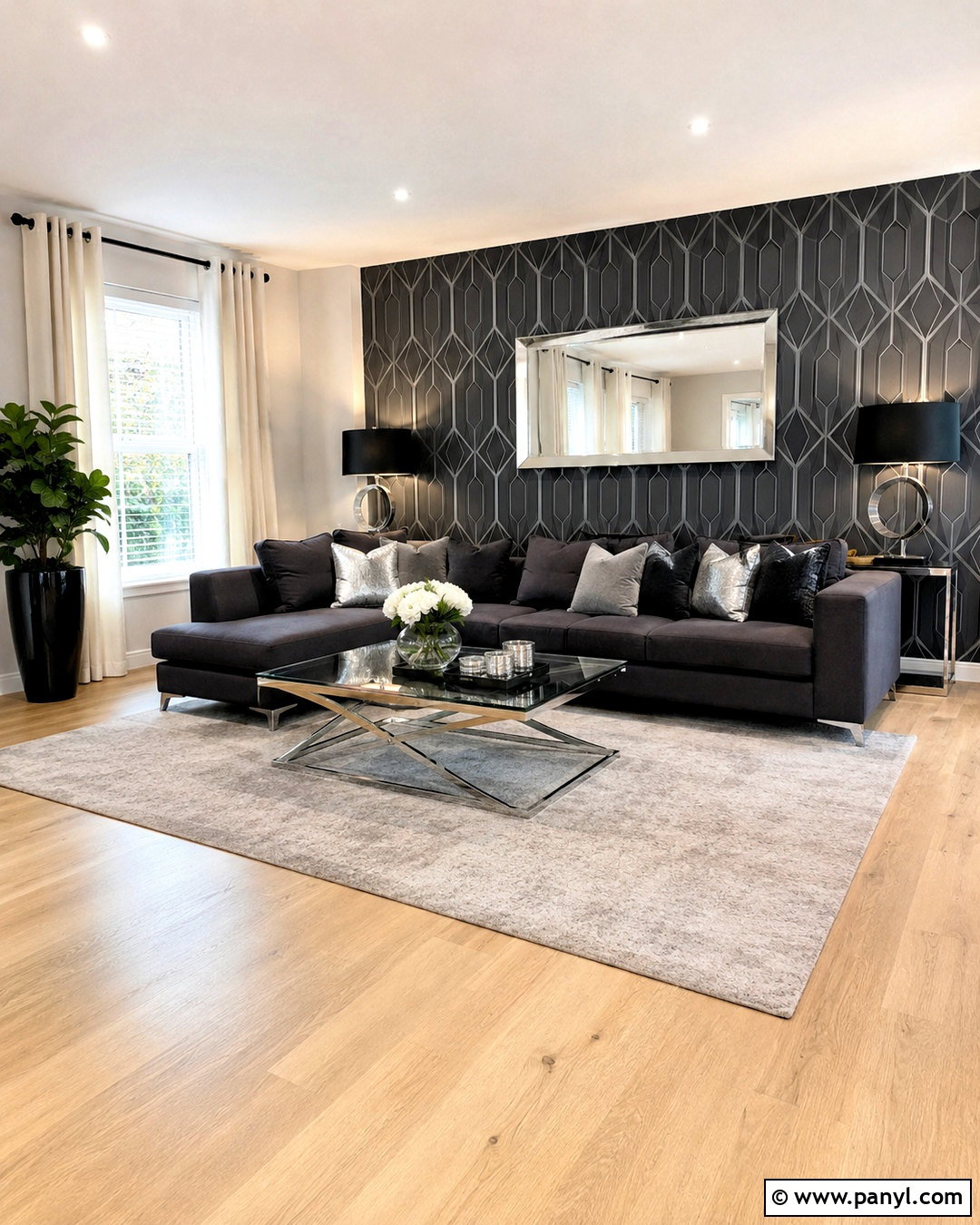 Black And Silver Geometric Wallpaper Living Room - 20 black silver wallpaper ideas