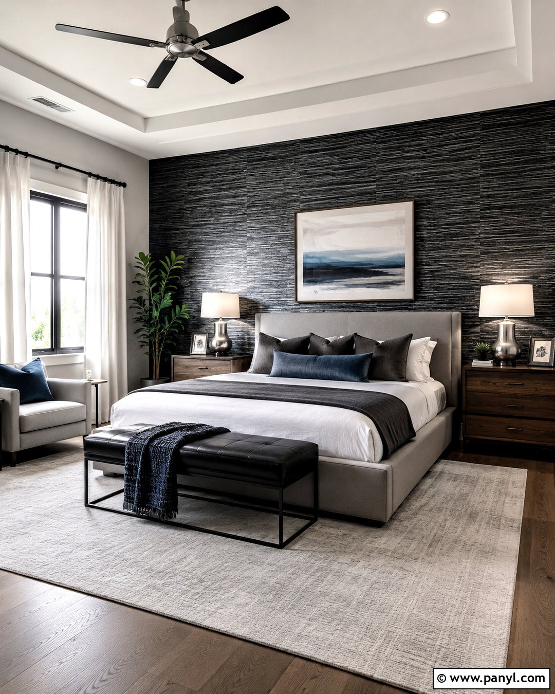 Black And Silver Grasscloth Wallpaper Primary Bedroom - 20 black silver wallpaper ideas