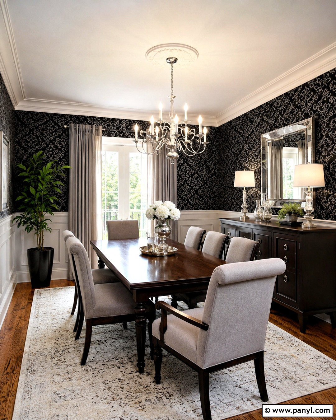 Black And Silver Scroll Wallpaper Formal Dining Room - 20 black silver wallpaper ideas