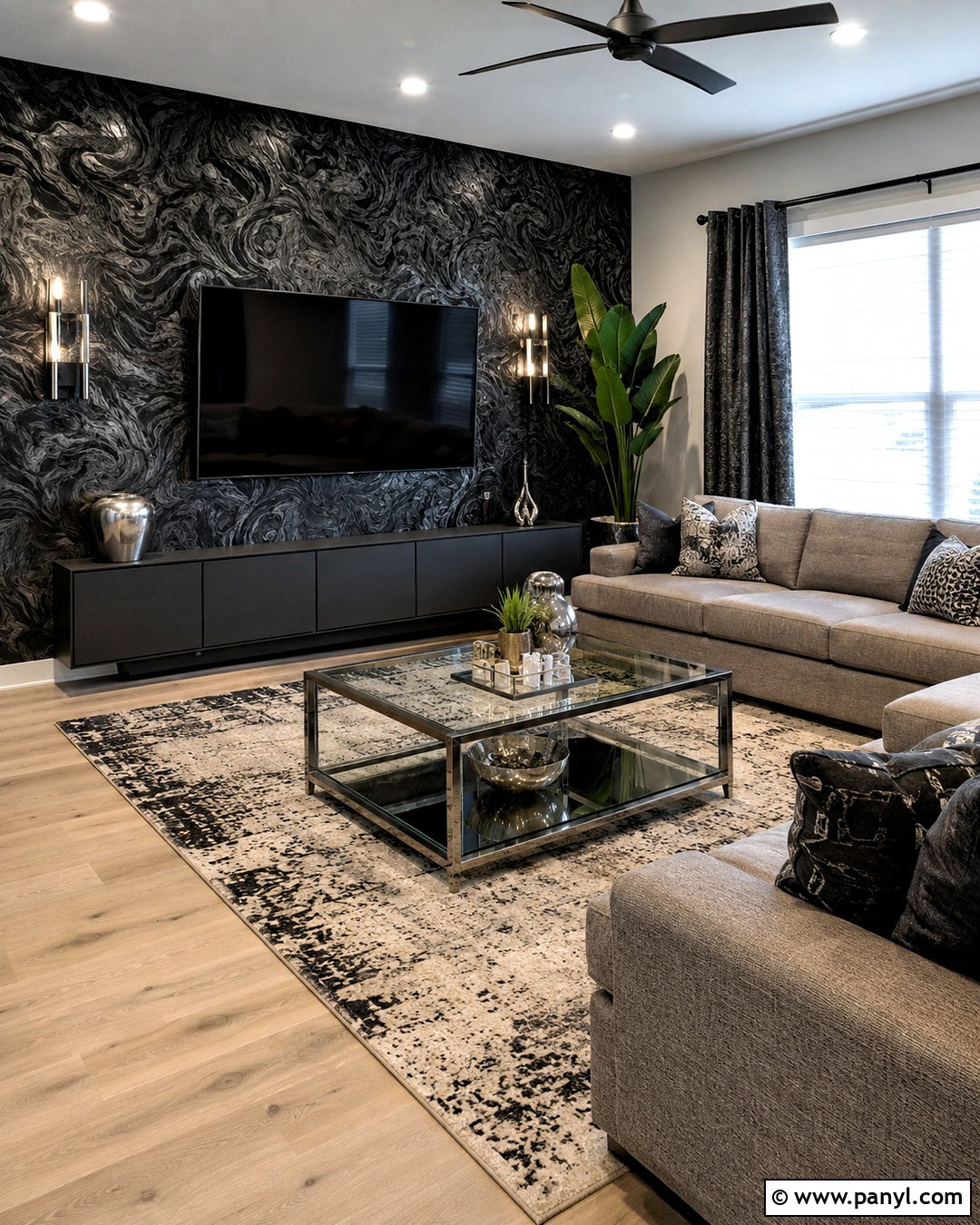 Black And Silver Textured Wallpaper TV Wall - 20 black silver wallpaper ideas