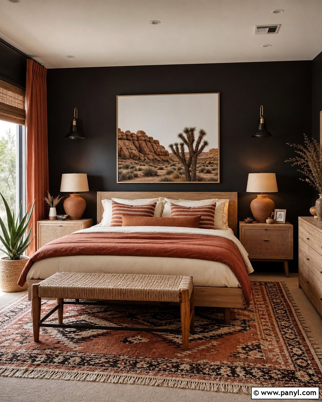Black And Terracotta Bedroom - 35 black feature wall bedroom ideas