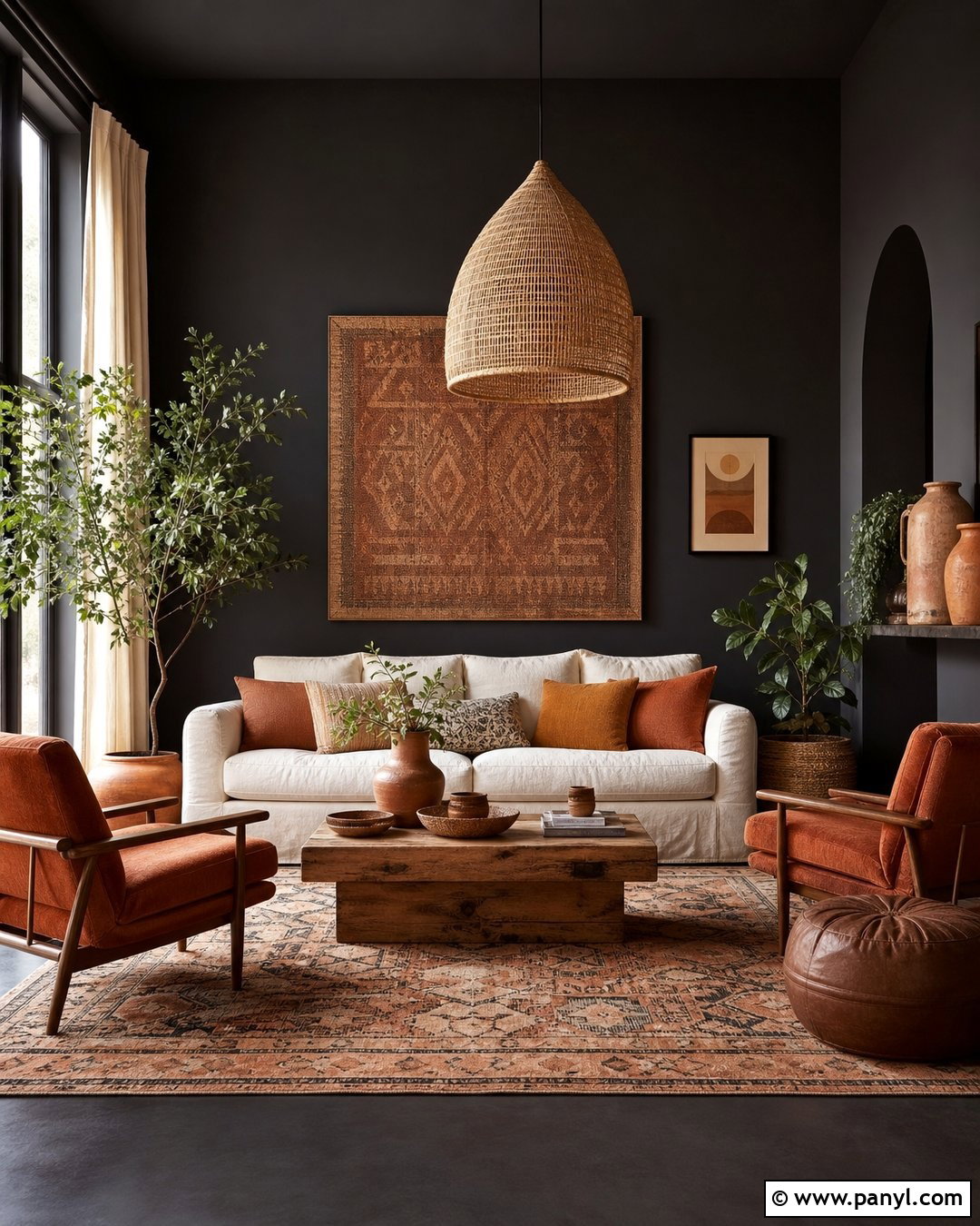 Black And Terracotta Boho Room - 35 black painted room ideas
