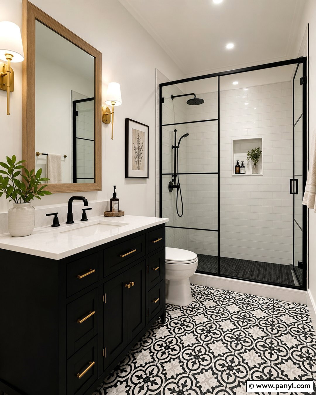Black And Warm White Bathroom - 20 Aesthetic Bathroom Color Schemes
