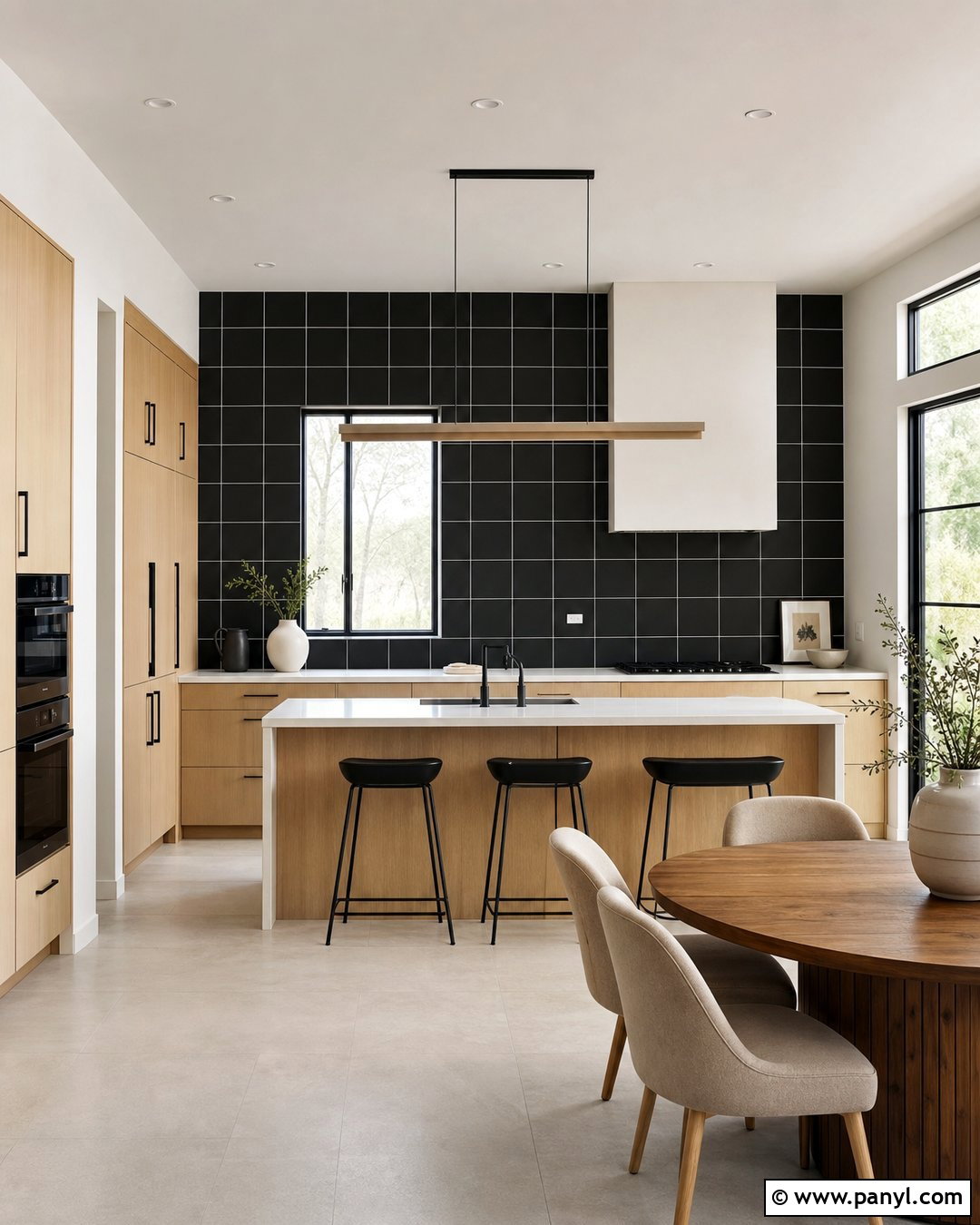 Black And Warm White Grid Kitchen Wall - 20 Color Block Kitchen Wall Ideas