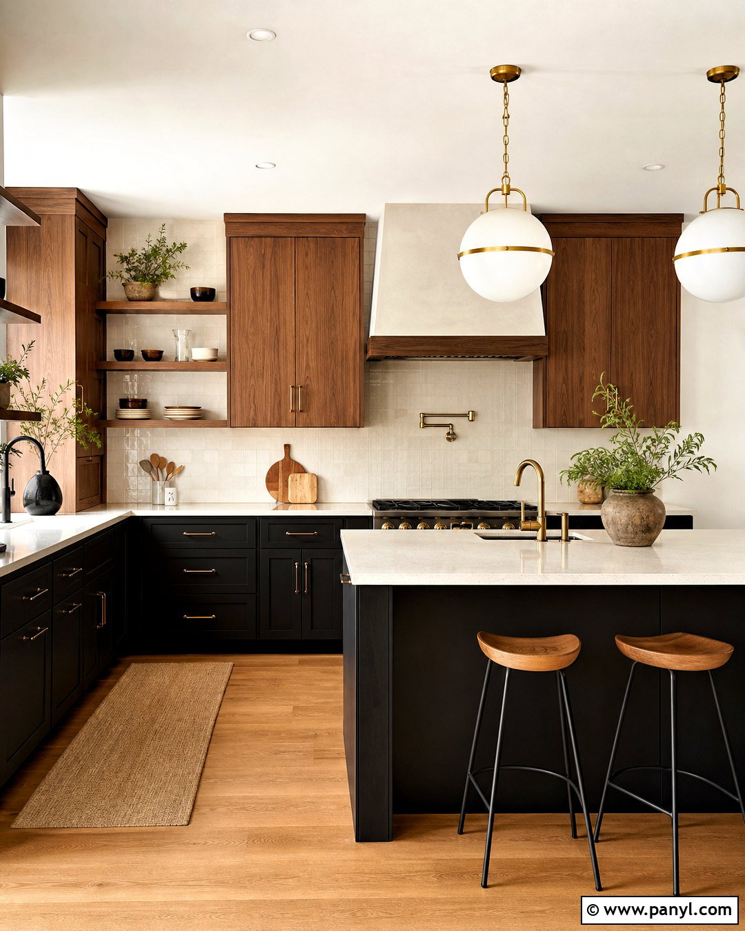 Black And Warm Wood Kitchen - 20 kitchen color combinations ideas