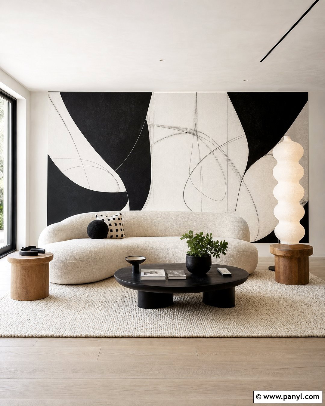 Black And White Abstract Mural Accent Wall - 35 Black And White Accent Wall Ideas