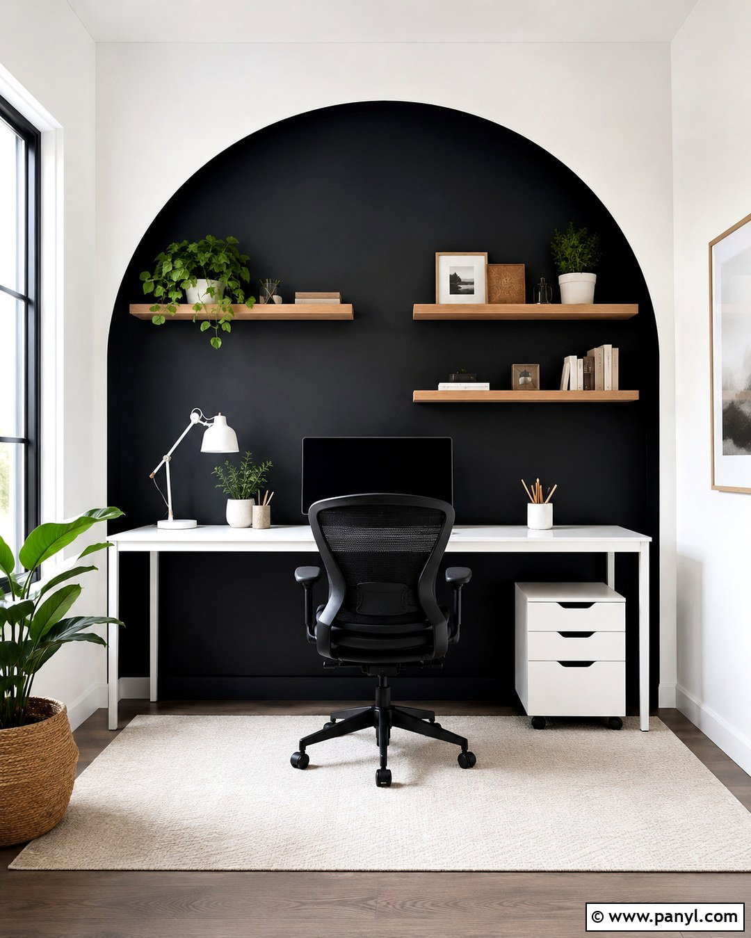 Black And White Arch Home Office Wall - 20 Black And White Statement Wall Ideas