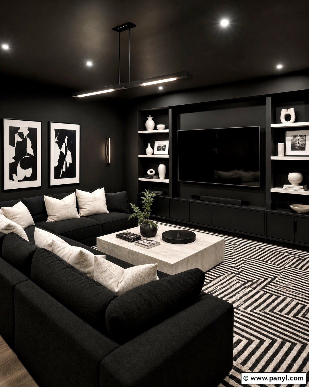 Black And White Basement - 20 all black basement ideas