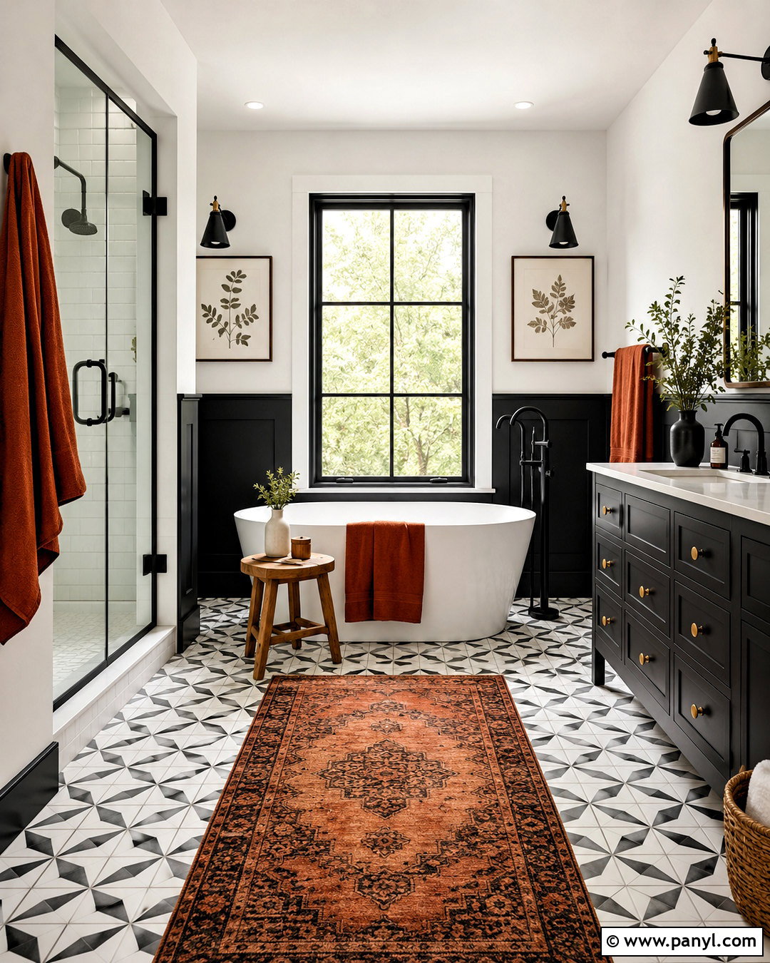Black And White Bathroom With Burnt Orange Accents - 20 black and white bathroom with color pop ideas
