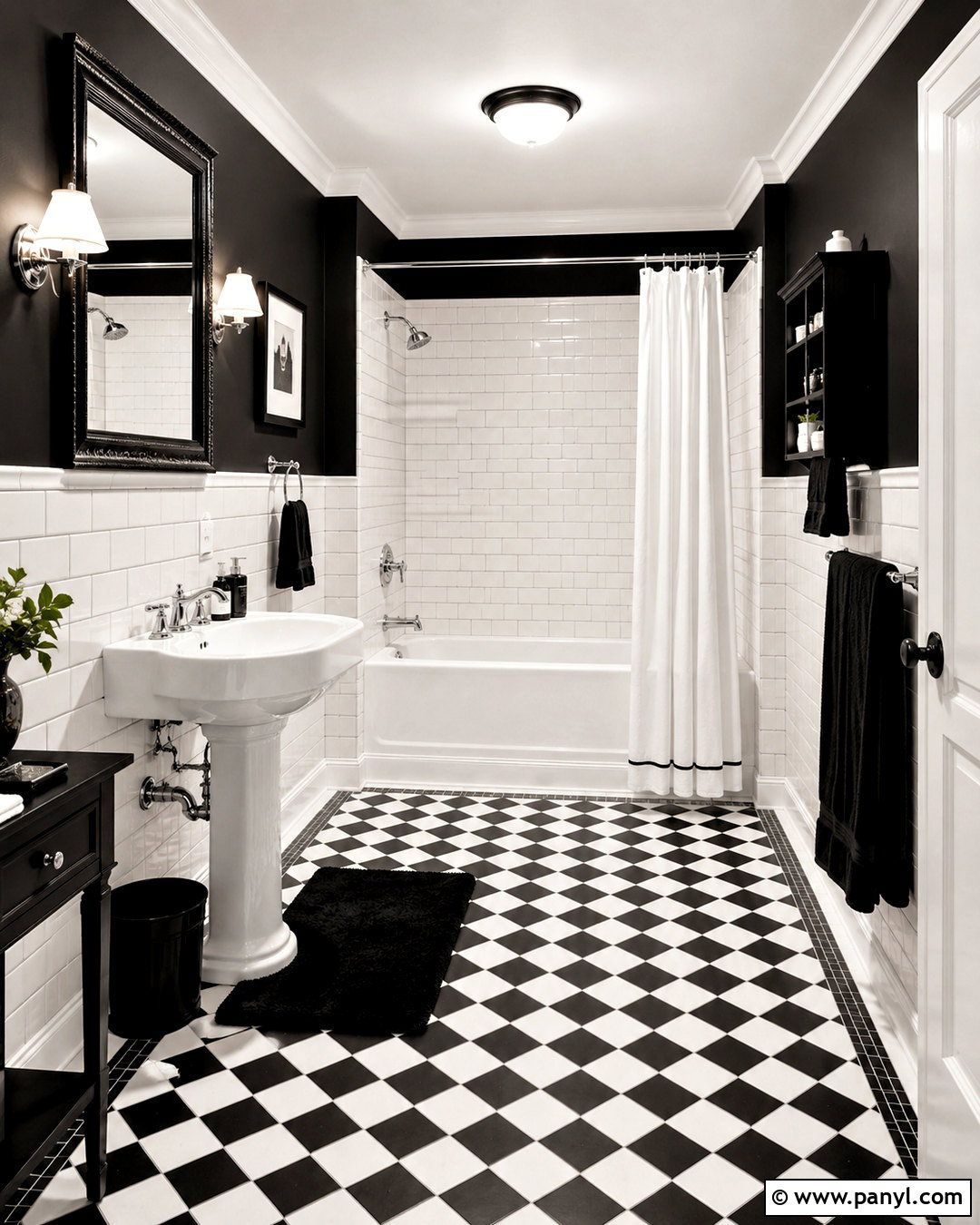 Black And White Bathroom With Checkerboard Tile - 20 black bathroom aesthetic ideas