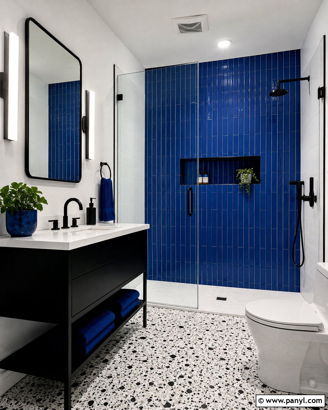 Black And White Bathroom With Cobalt Blue Tile - 20 black and white bathroom with color pop ideas