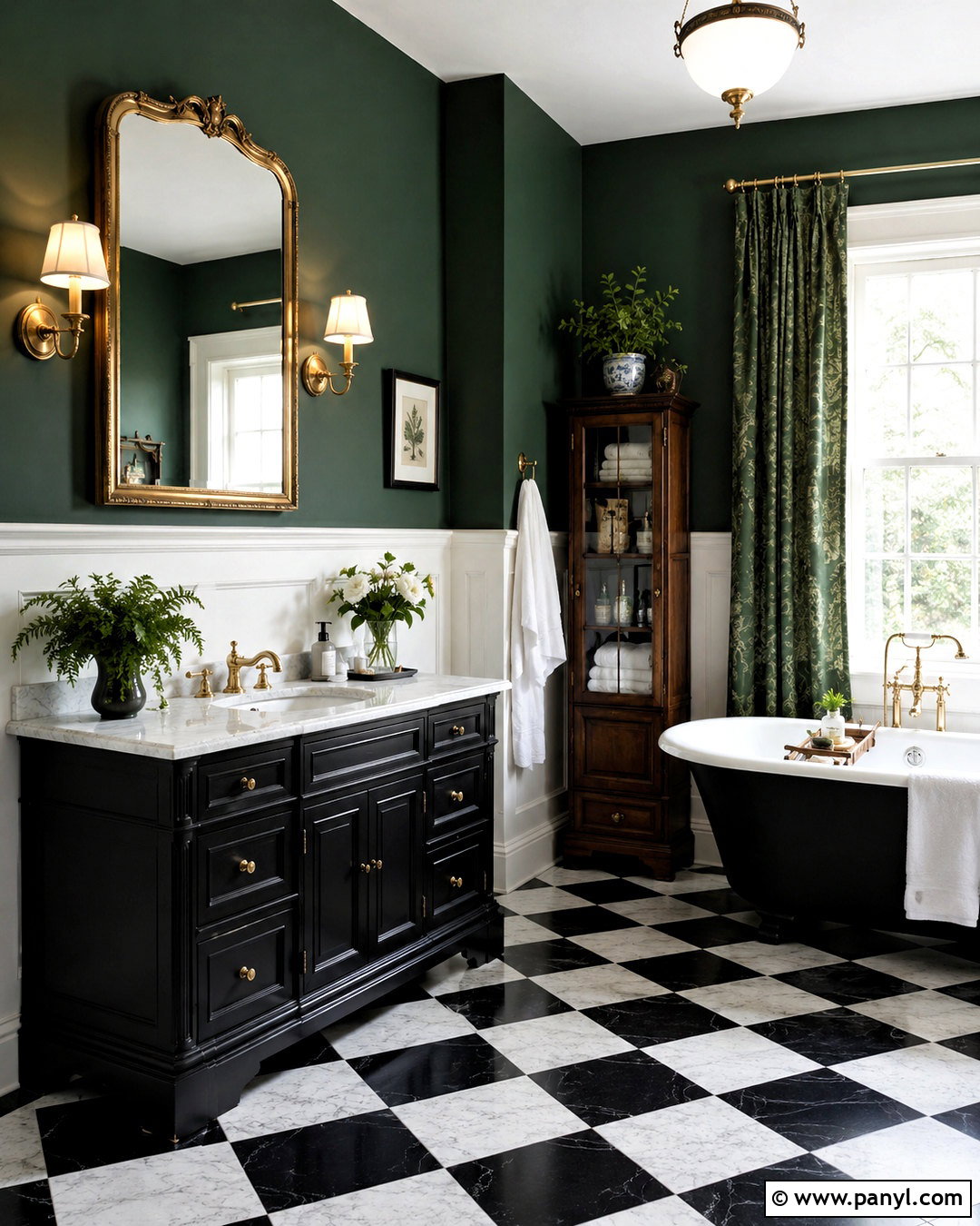 Black And White Bathroom With Forest Green Walls - 20 black and white bathroom with color pop ideas