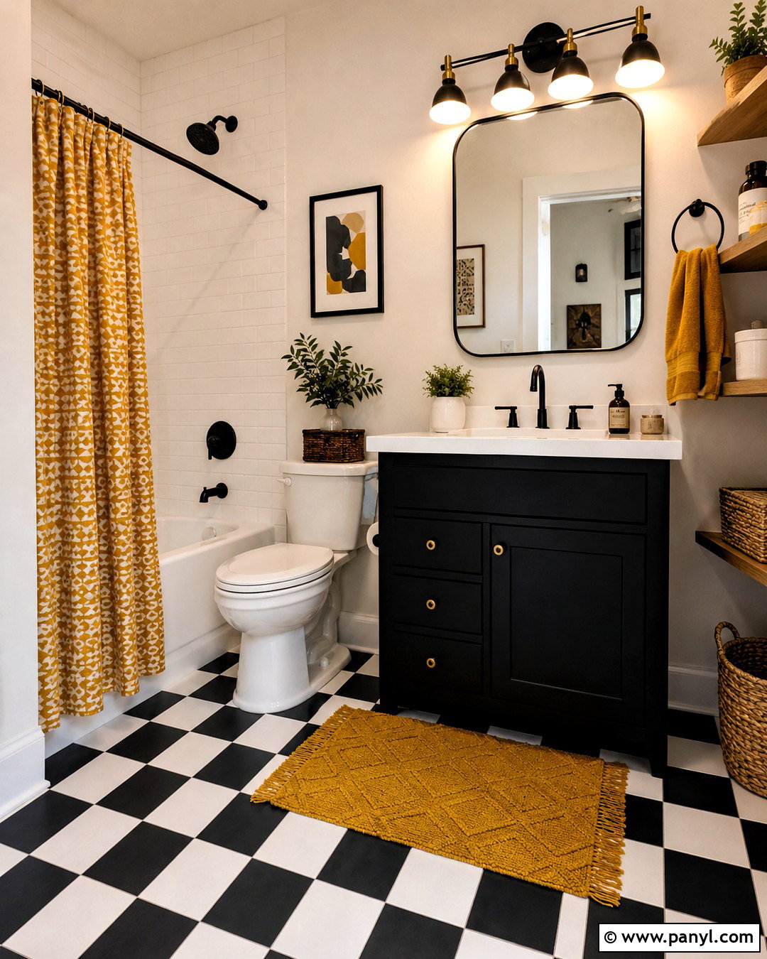 Black And White Bathroom With Mustard Yellow Accents - 20 black and white bathroom with color pop ideas
