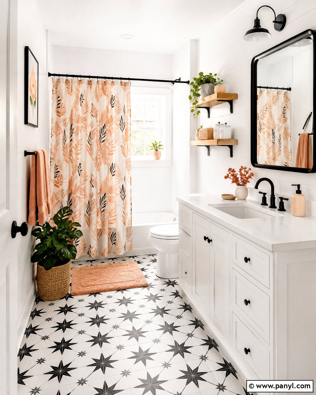 Black And White Bathroom With Peach Accents - 20 black and white bathroom with color pop ideas