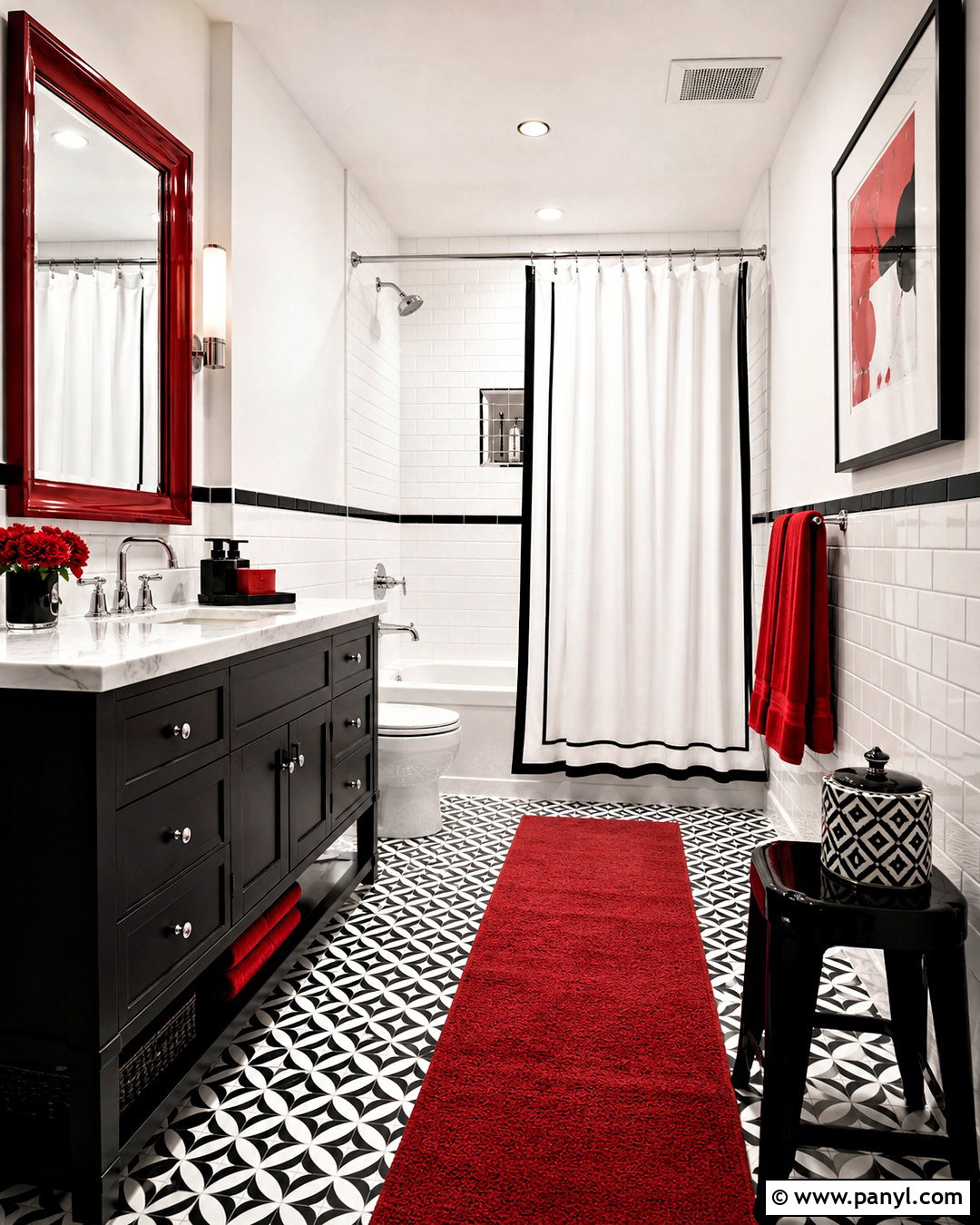 Black And White Bathroom With Red Accents - 20 black and white bathroom with color pop ideas