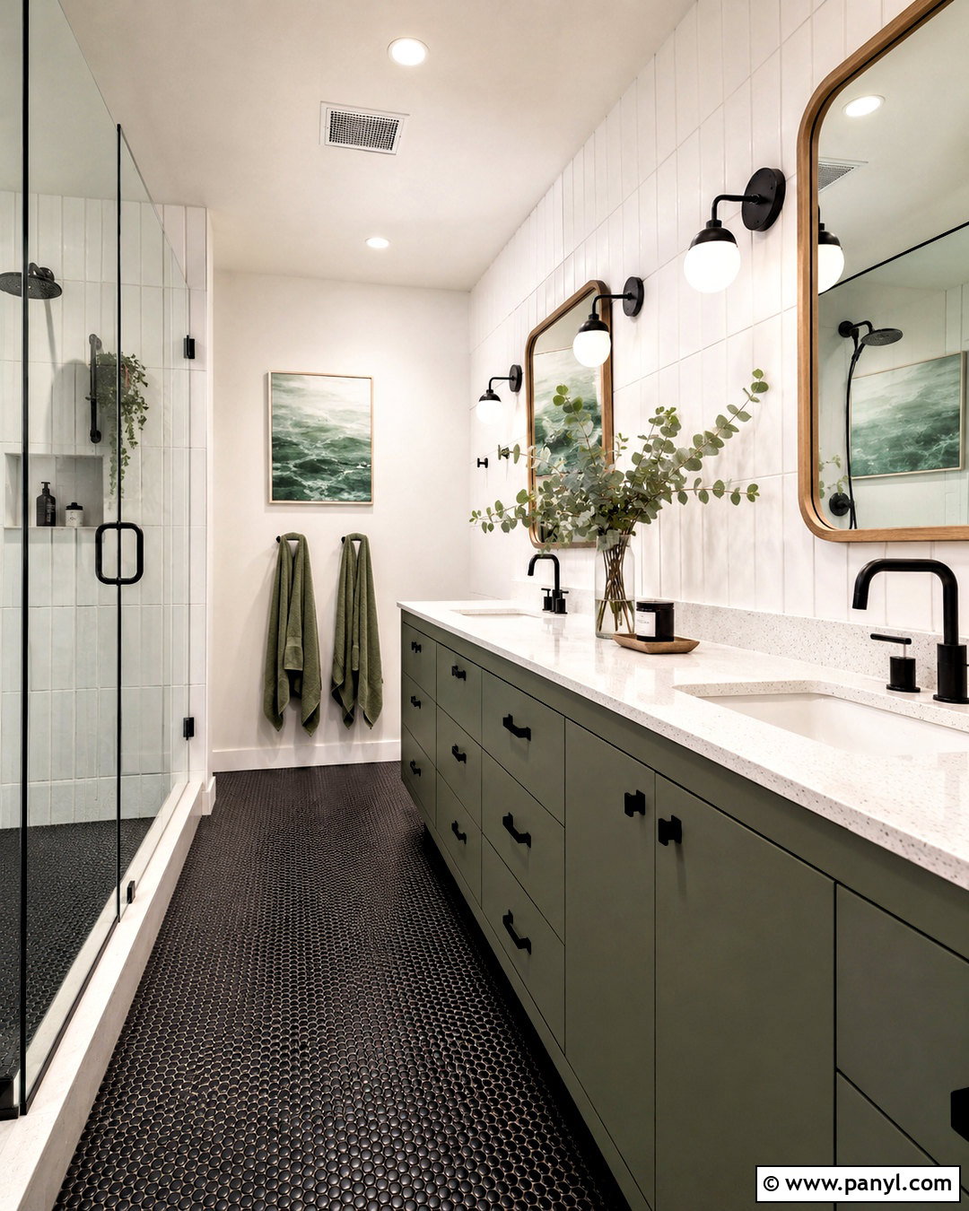 Black And White Bathroom With Sage Green Cabinets - 20 black and white bathroom with color pop ideas