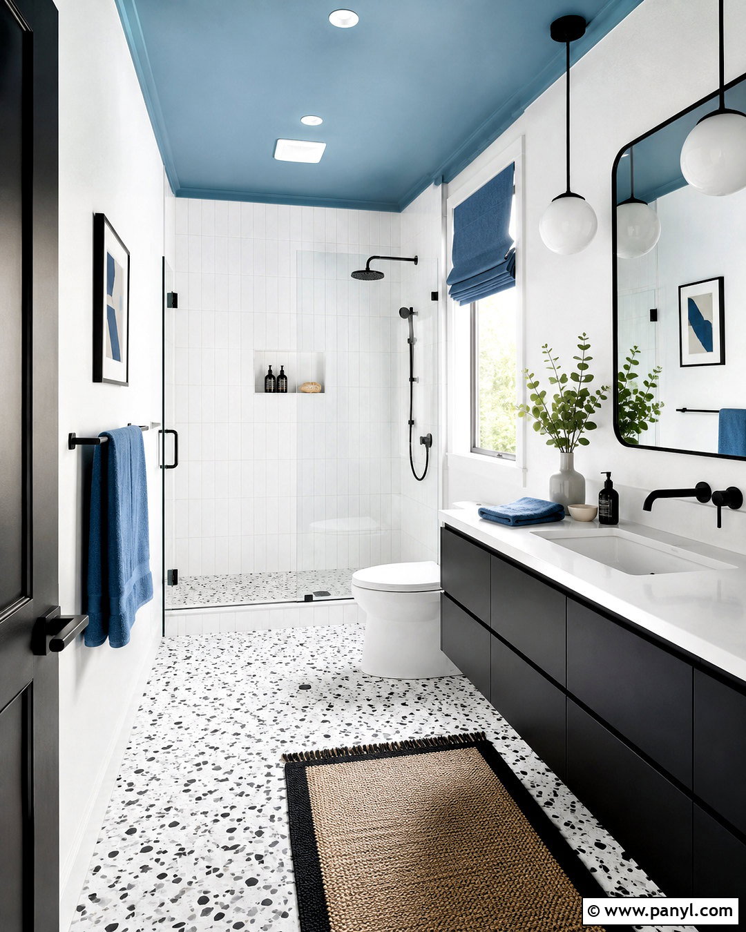 Black And White Bathroom With Sky Blue Ceiling - 20 black and white bathroom with color pop ideas