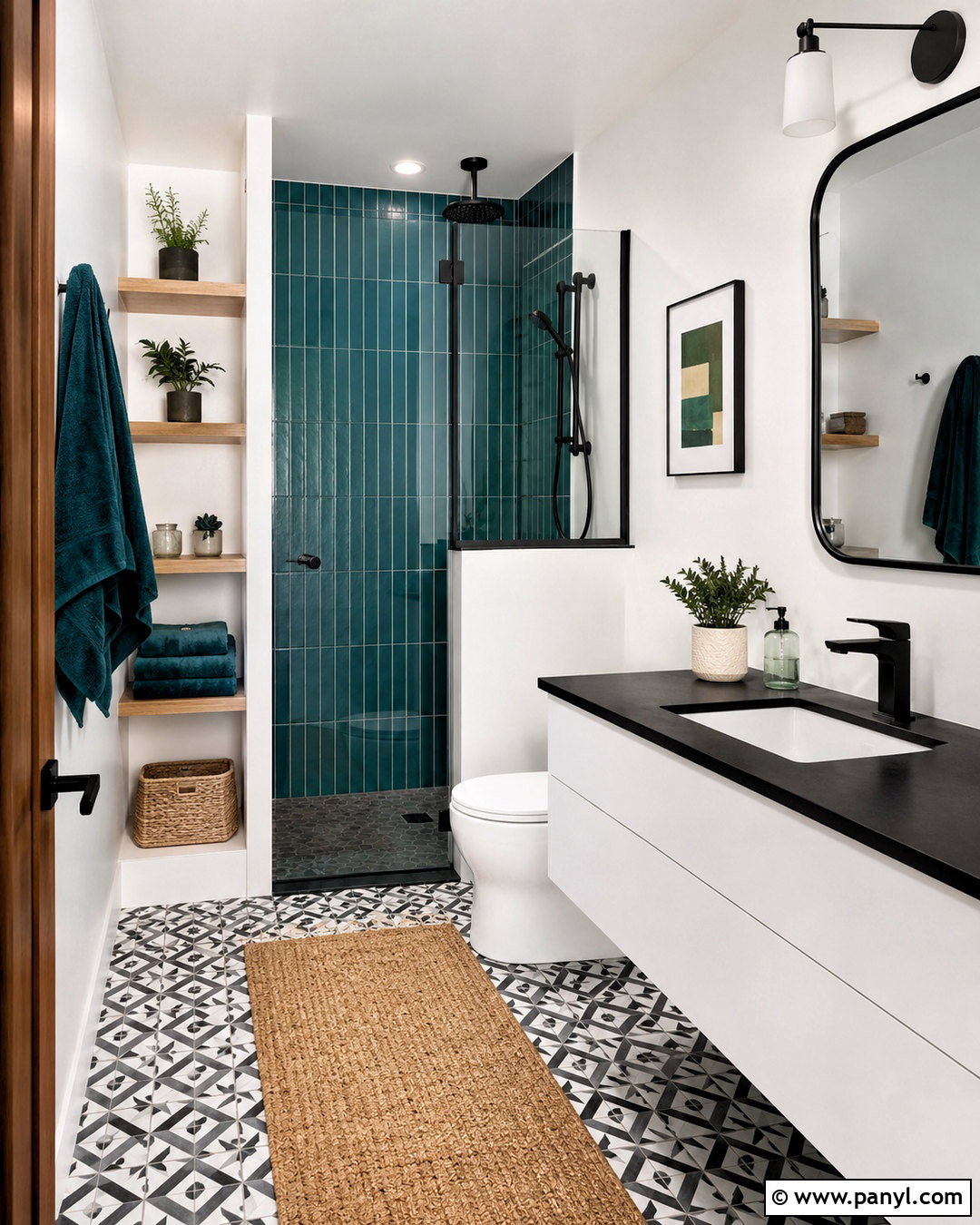 Black And White Bathroom With Teal Shower Tile - 20 black and white bathroom with color pop ideas