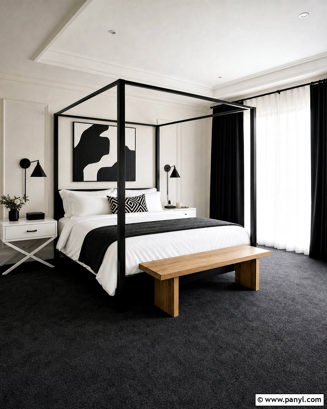 Black And White Bedroom With Dark Gray Carpet - 20 dark gray carpet bedroom ideas