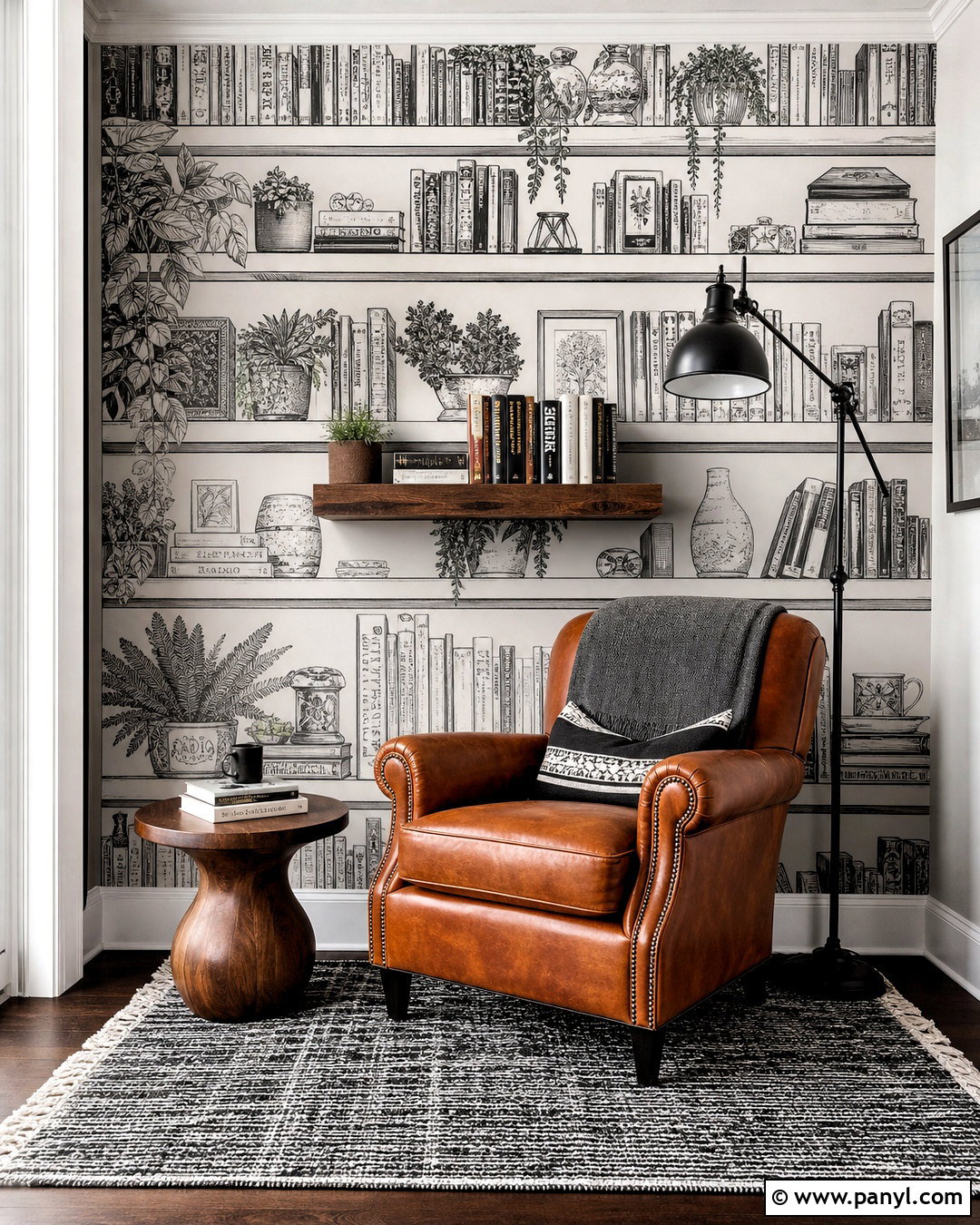 Black And White Bookshelf Wallpaper Reading Nook - 20 wallpaper ideas black and white ideas