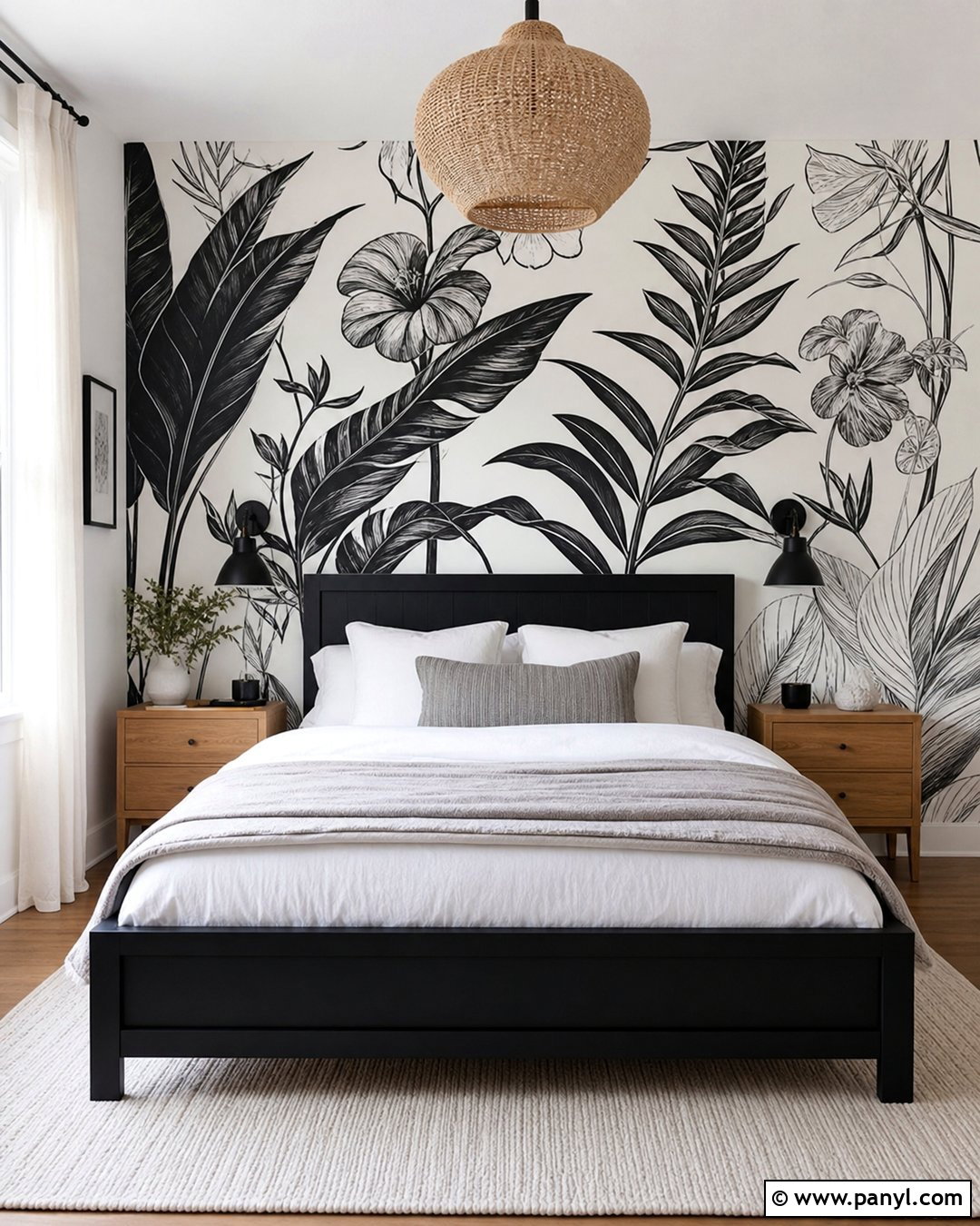 Black And White Botanical Accent Wall - 35 Black And White Accent Wall Ideas