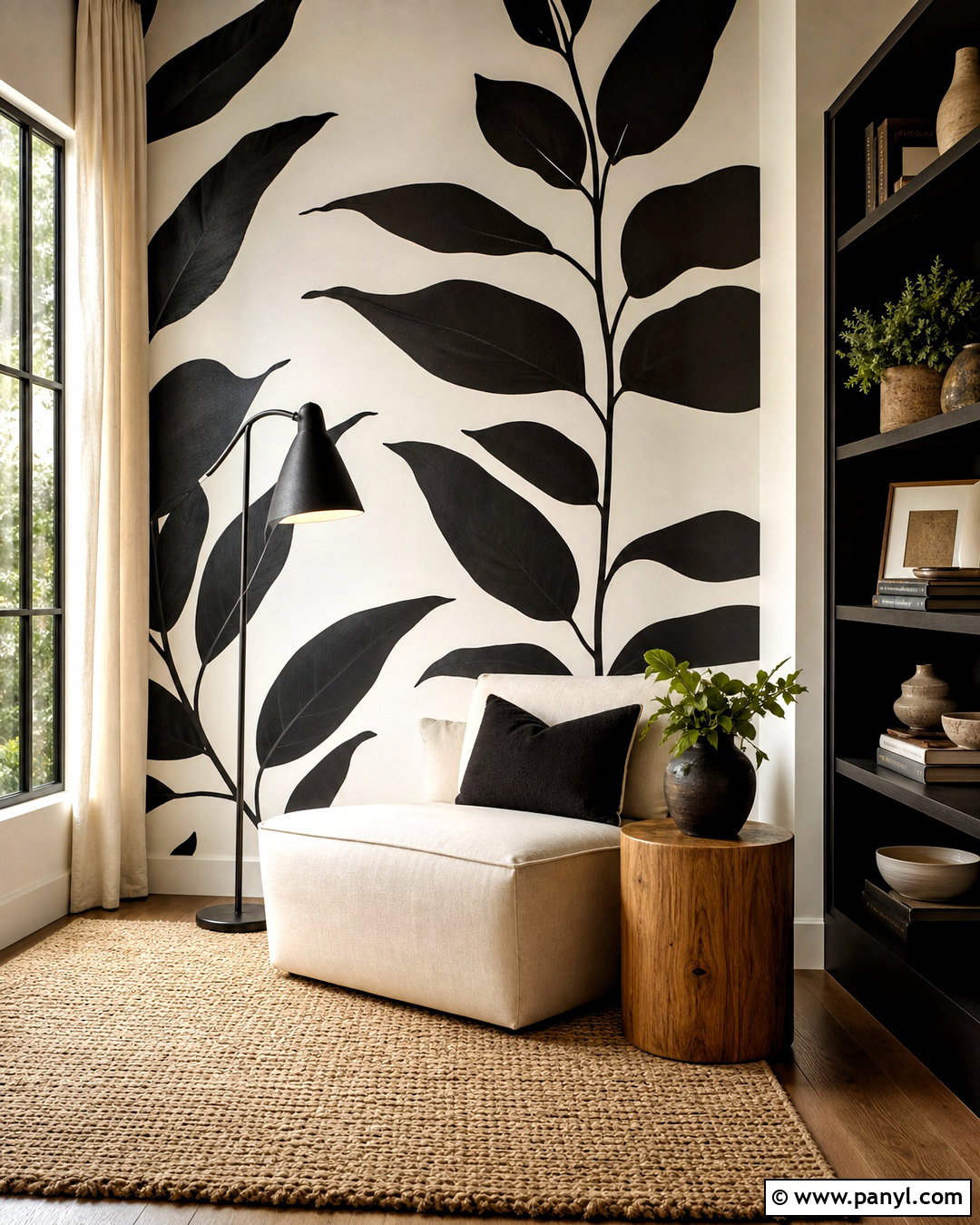 Black And White Botanical Wall Mural - 20 black and white wall painting ideas