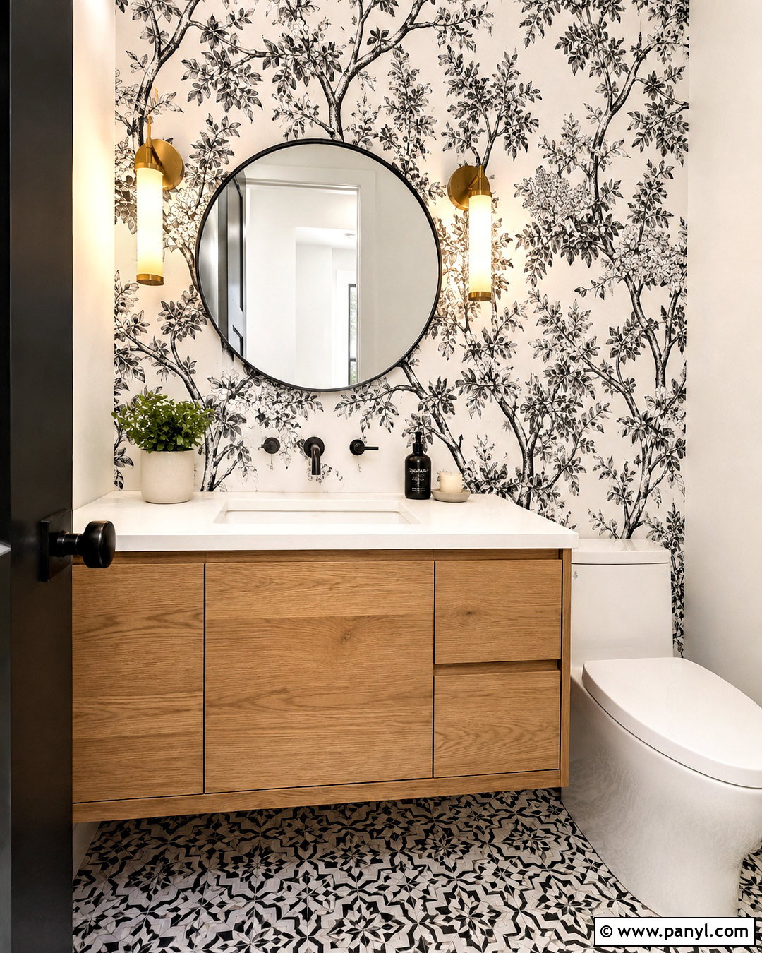 Black And White Botanical Wallpaper Accent Wall - 20 black and white wallpaper accent wall ideas
