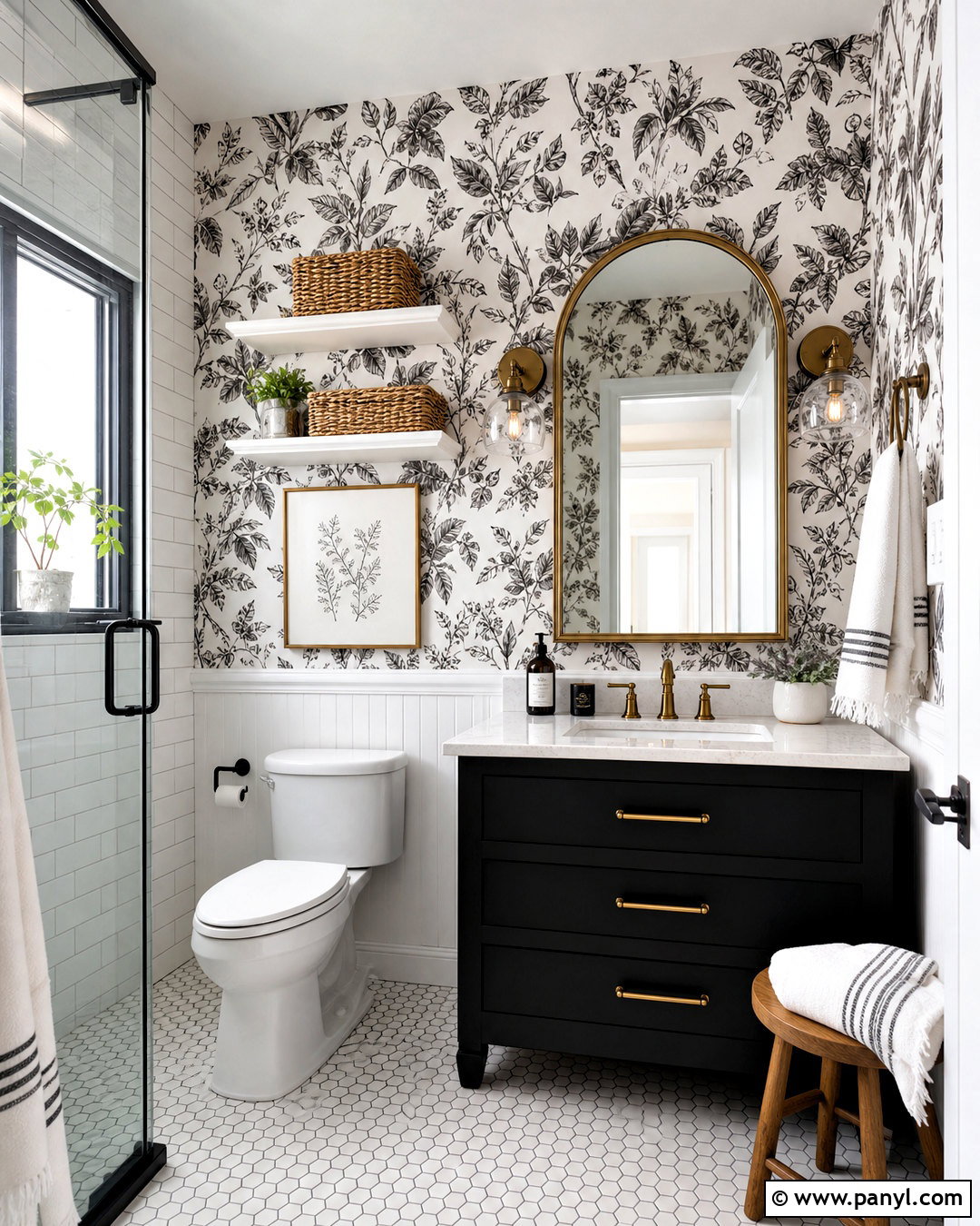 Black And White Botanical Wallpaper Bathroom - 20 wallpaper ideas black and white ideas
