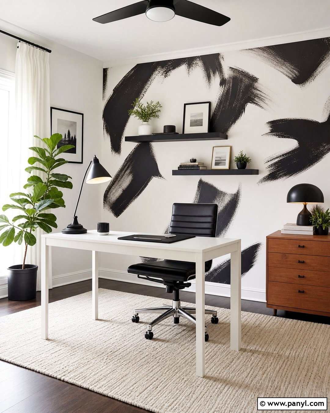 Black And White Brushstroke Accent Wall - 35 Black And White Accent Wall Ideas
