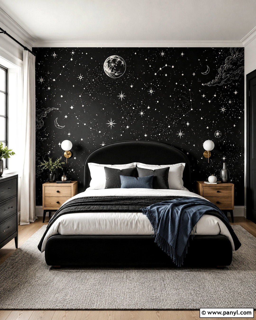 Black And White Celestial Wallpaper Accent Wall - 20 black and white wallpaper accent wall ideas