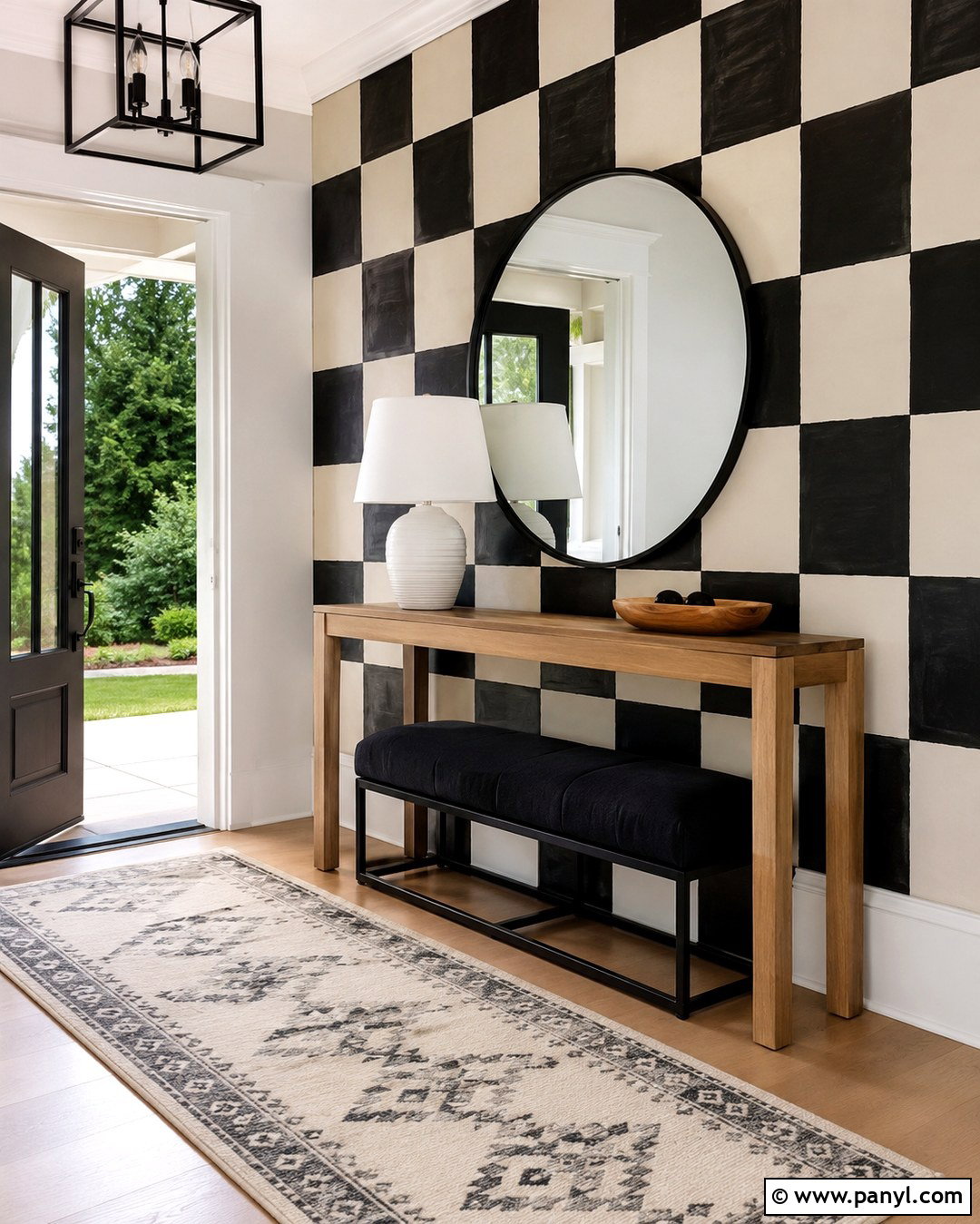 Black And White Checkerboard Entryway Wall - 20 Black And White Statement Wall Ideas