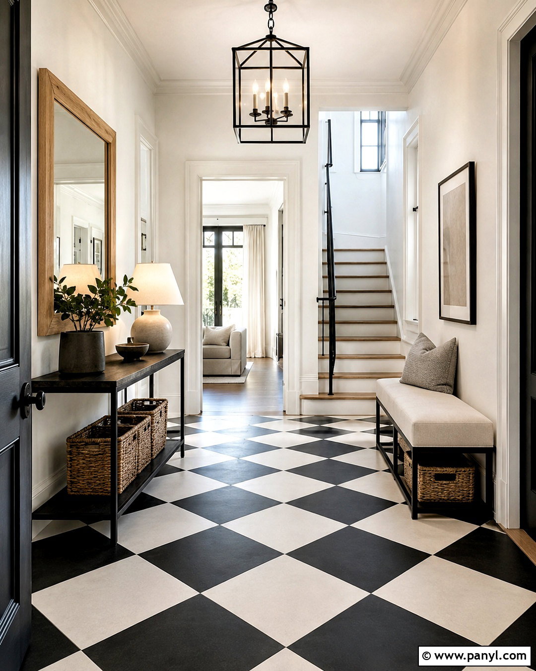 Black And White Checkerboard Entryway - 20 black and white geometric pattern ideas