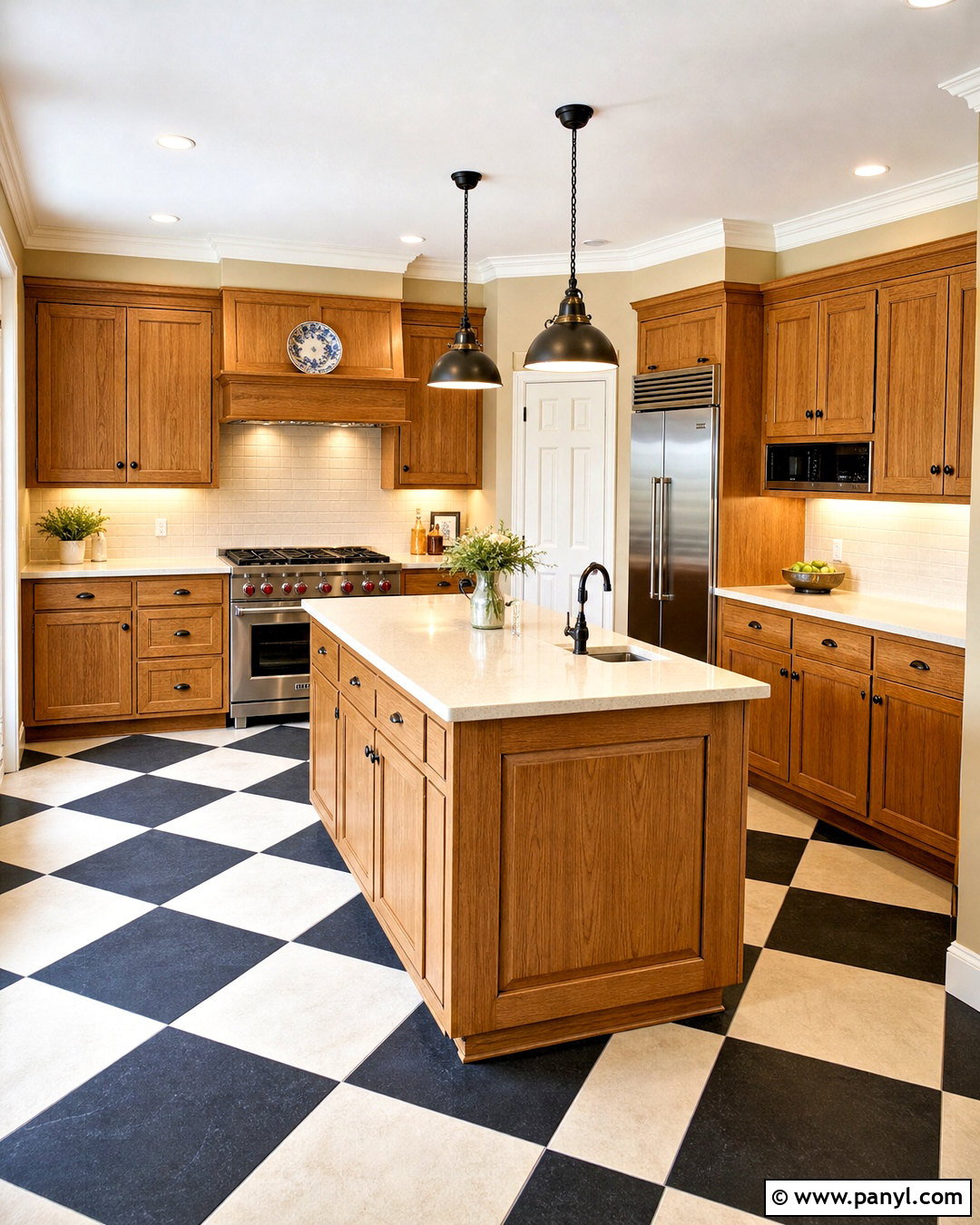 Black And White Checkerboard Flooring - 20 honey oak cabinets flooring ideas