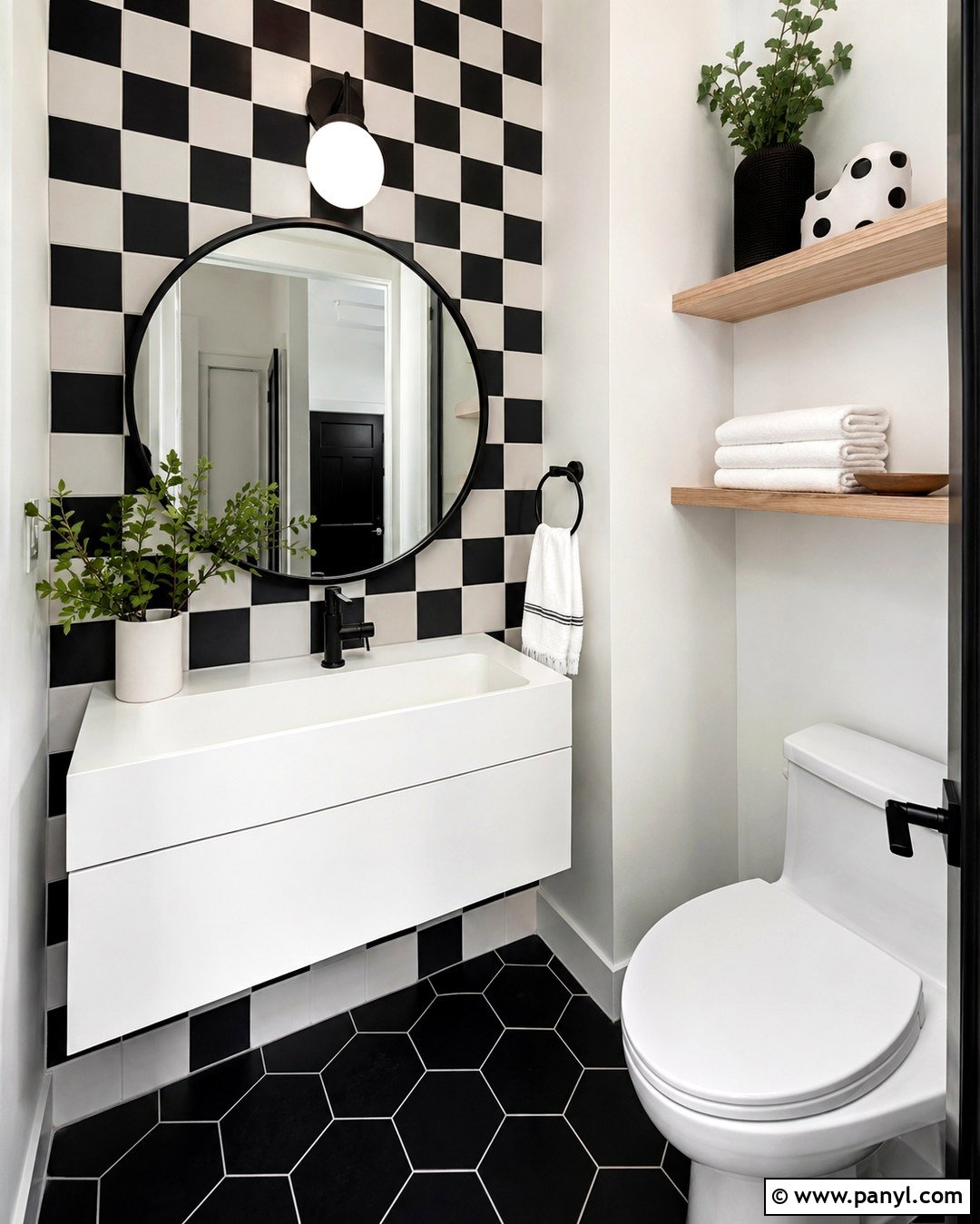Black And White Checkerboard Powder Room Accent Wall - 20 White And Black Accent Wall Ideas