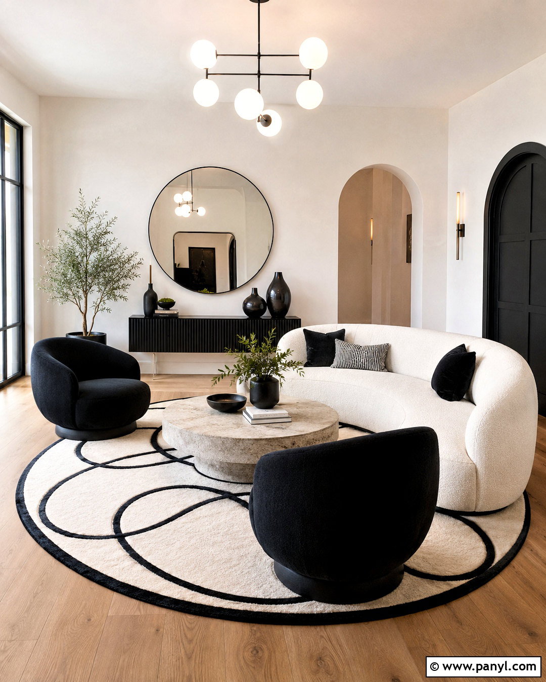 Black And White Circle Living Room - 20 black and white geometric pattern ideas