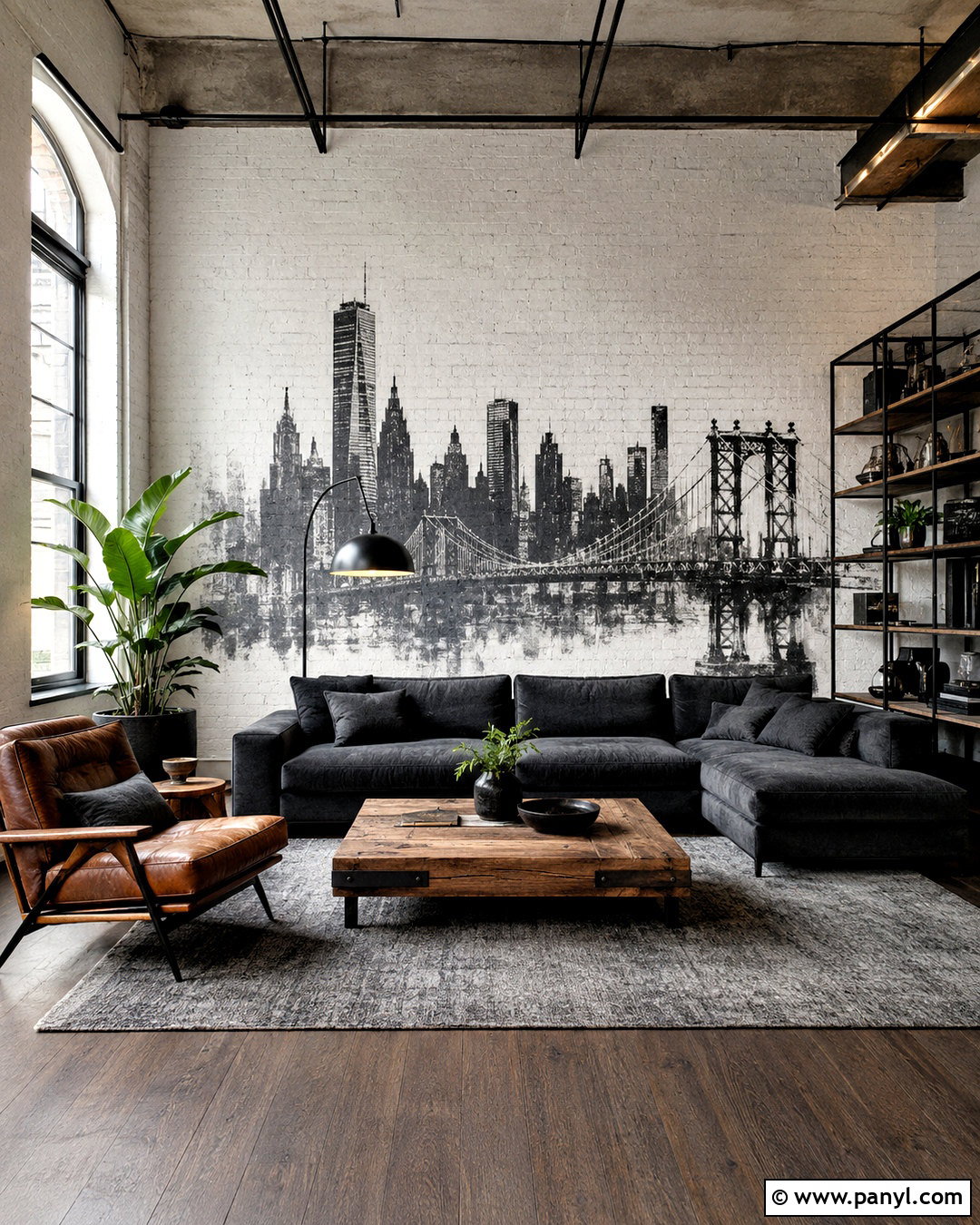 Black And White City Brick Wall Mural - 20 painting on brick wall ideas