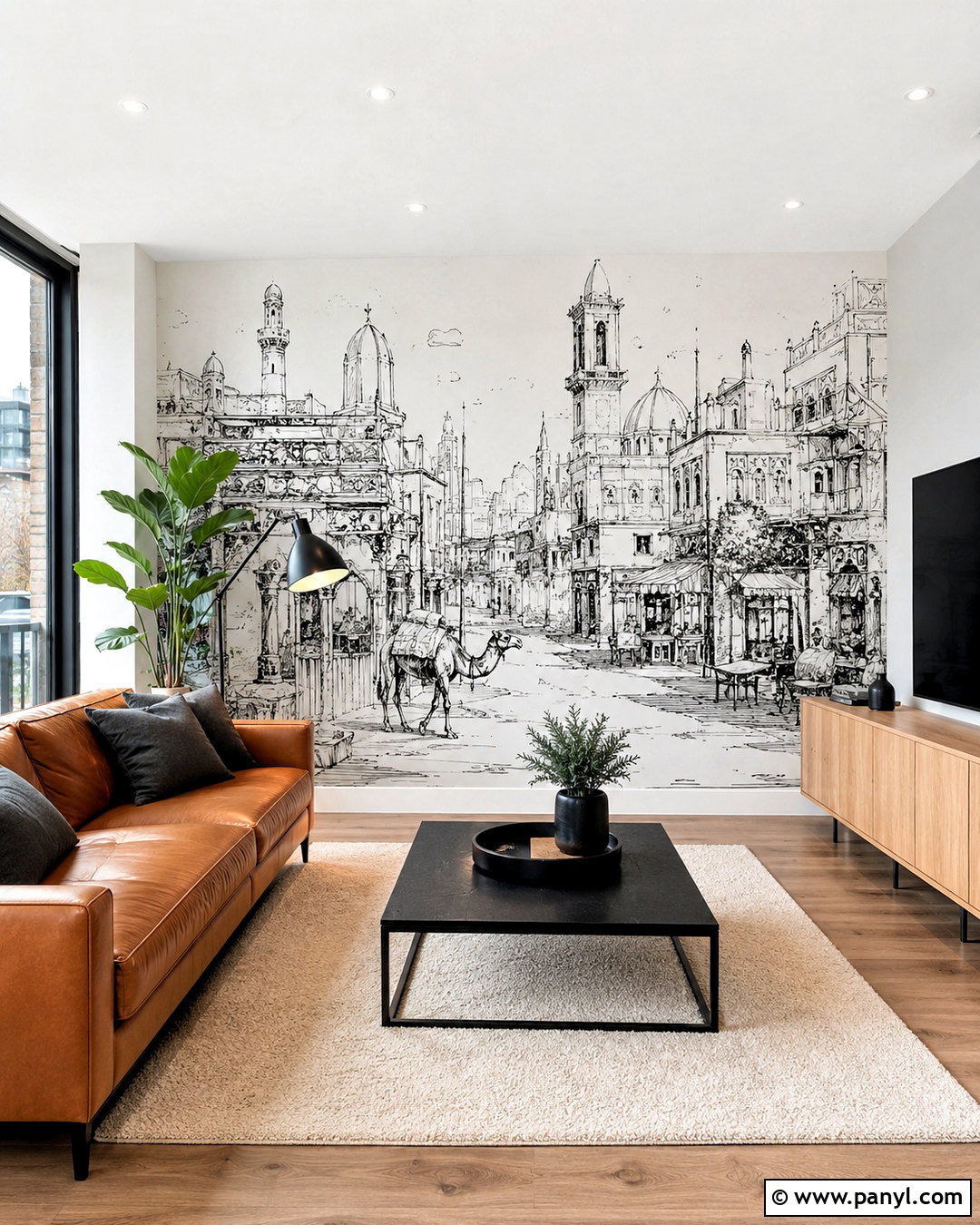 Black And White City Sketch Wallpaper Accent Wall - 20 black and white wallpaper accent wall ideas
